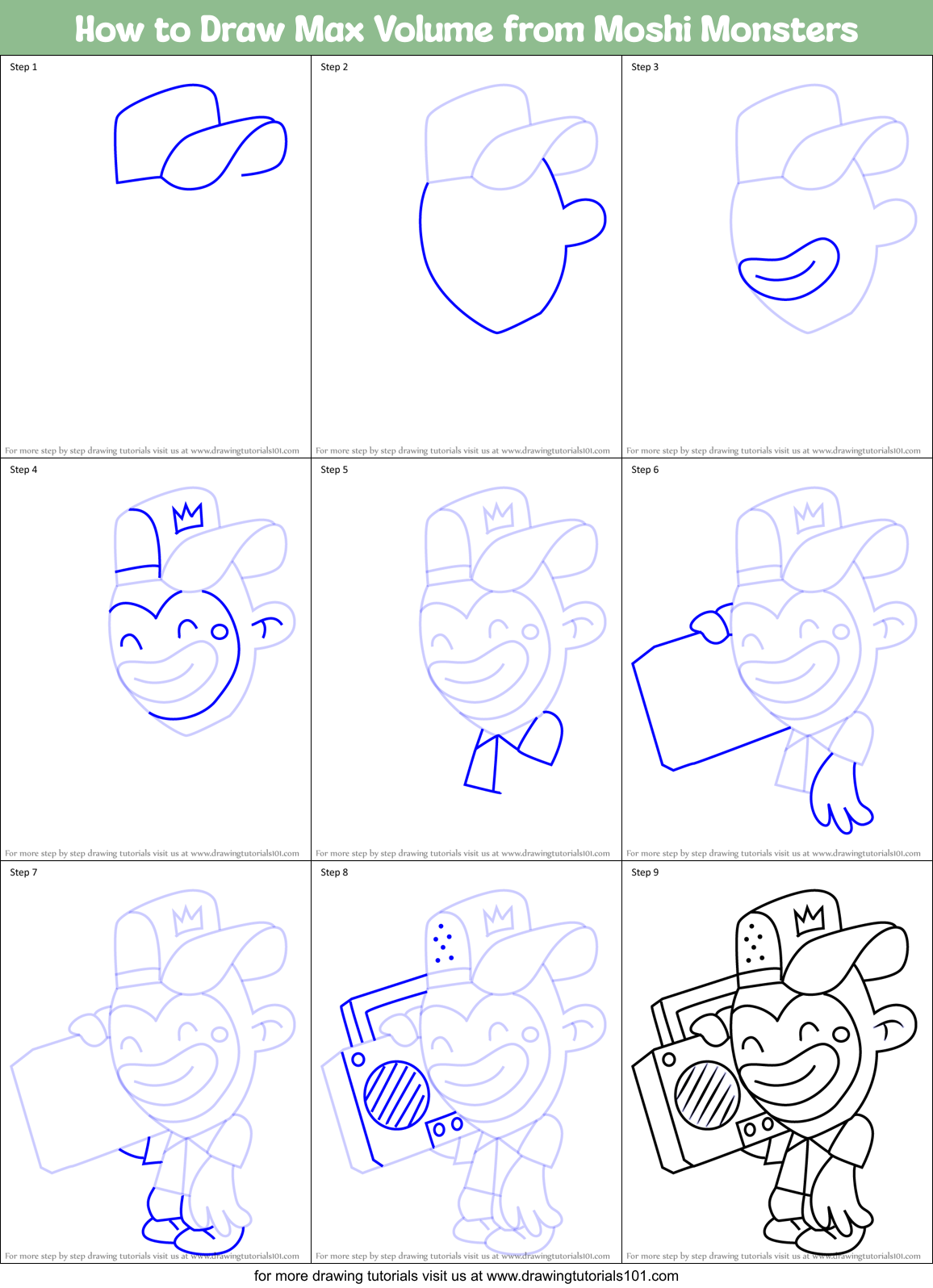 How to Draw Max Volume from Moshi Monsters Printable Step by Step