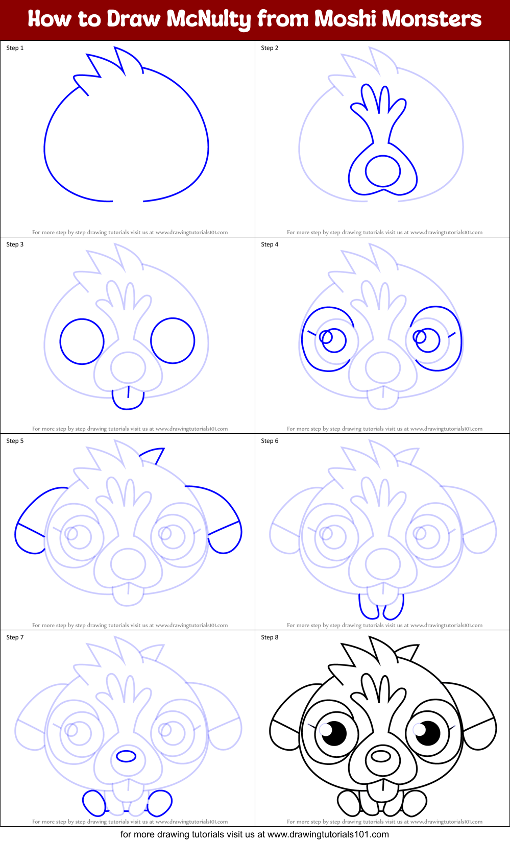 How to Draw McNulty from Moshi Monsters Printable Step by Step