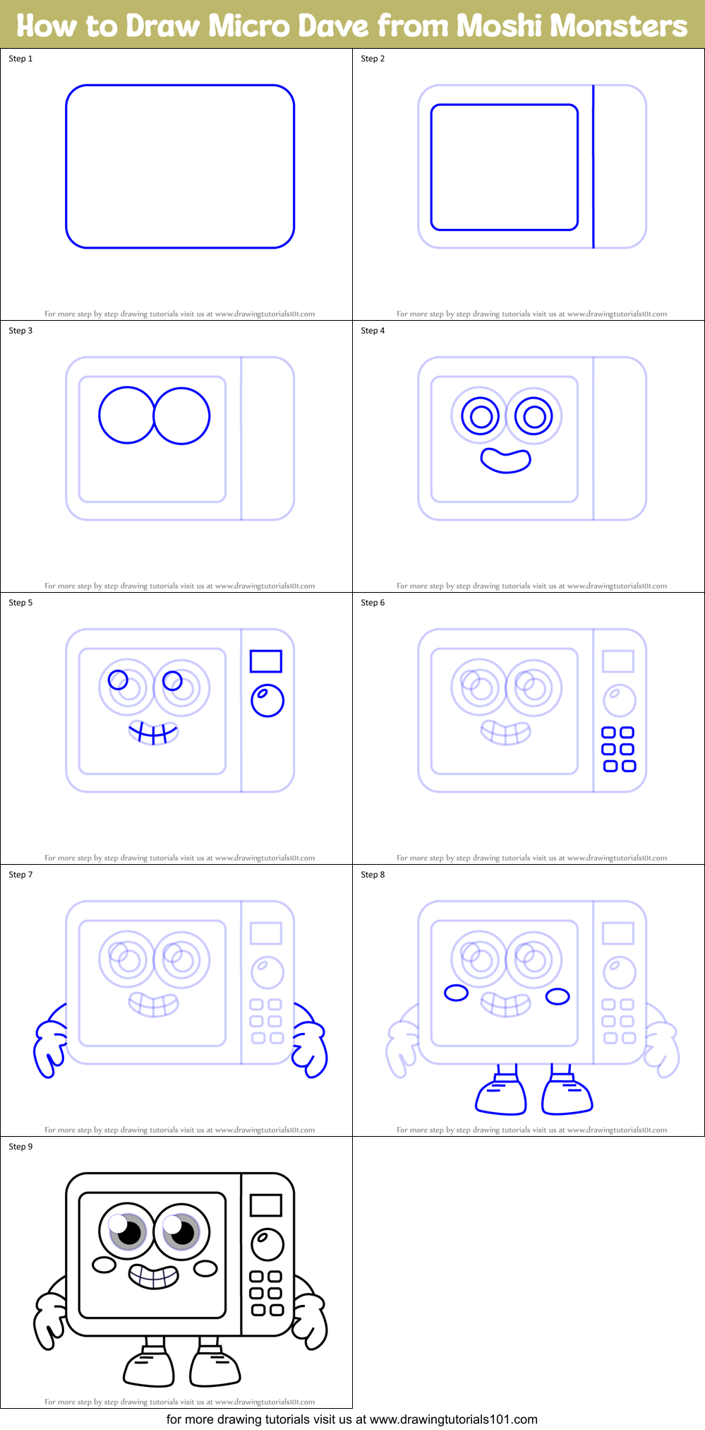 How to Draw Micro Dave from Moshi Monsters Printable Step by Step
