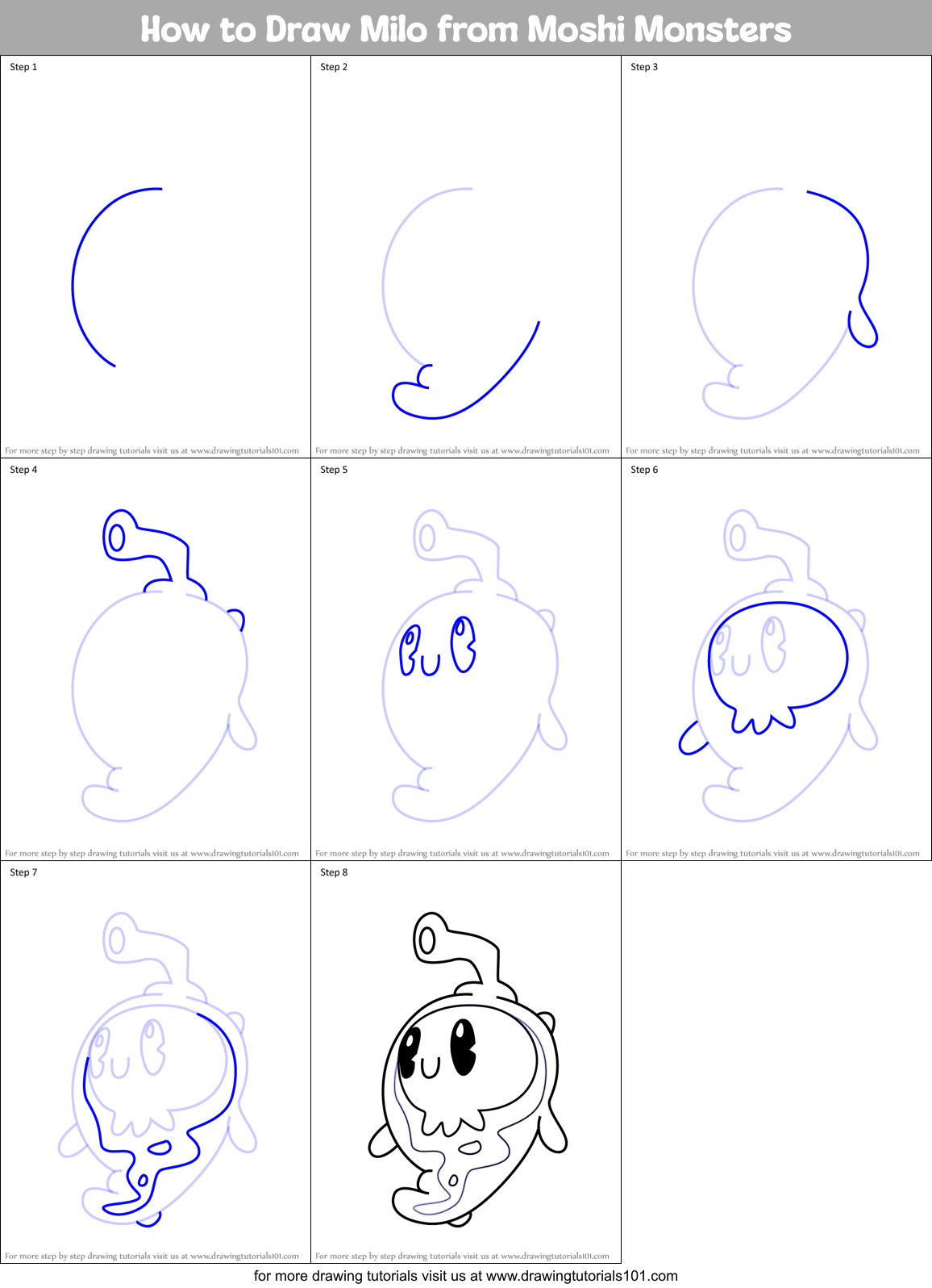 How to Draw Milo from Moshi Monsters Printable Step by Step