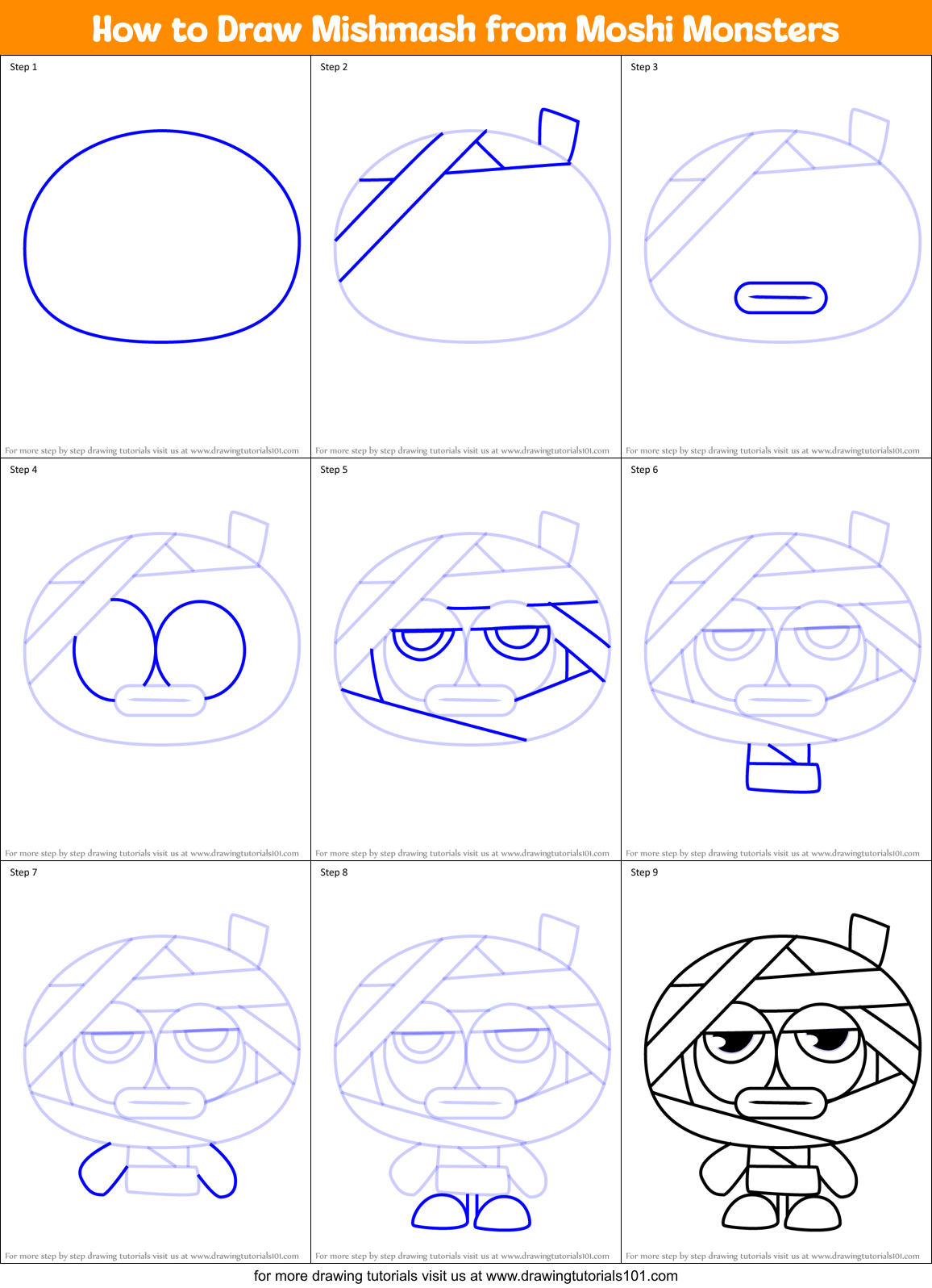 How to Draw Mishmash from Moshi Monsters Printable Step by Step