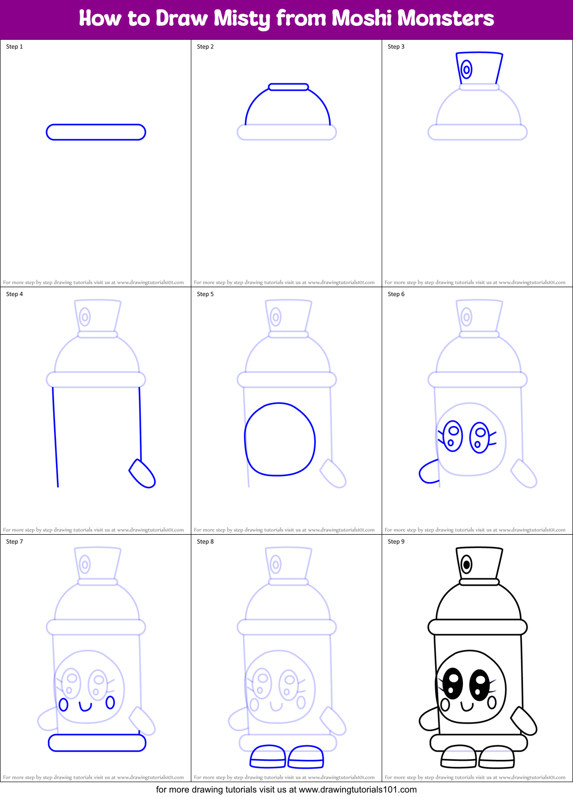 How to Draw Misty from Moshi Monsters Printable Step by Step