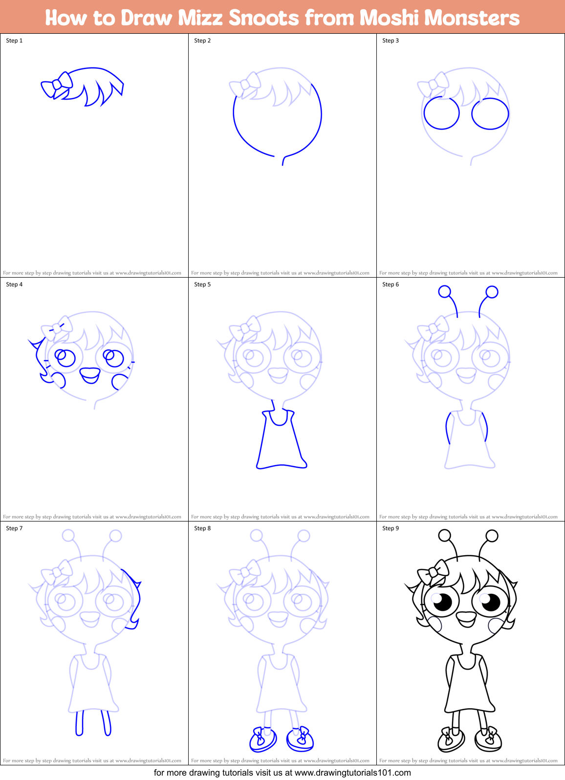 How to Draw Mizz Snoots from Moshi Monsters Printable Step by Step