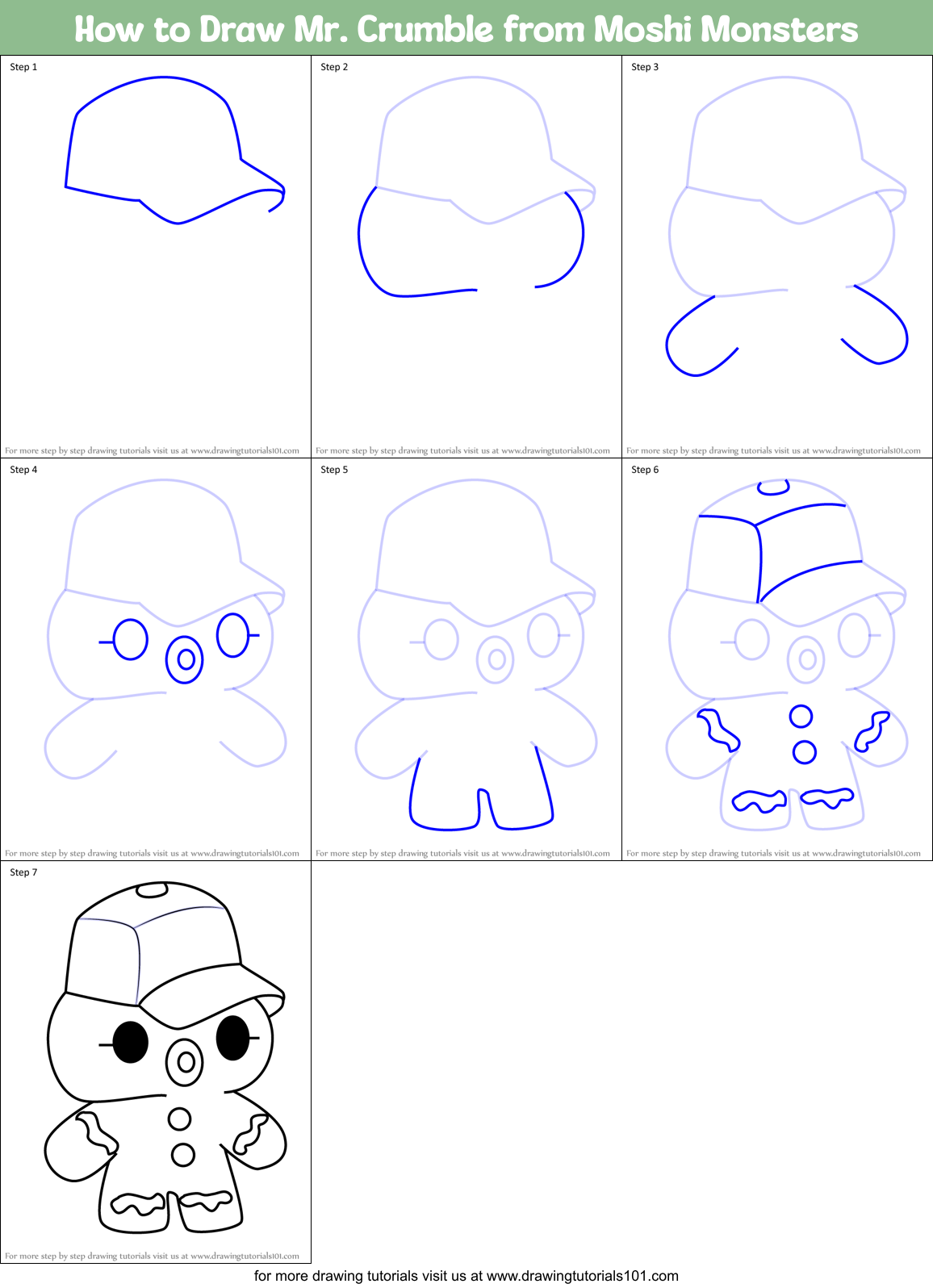 How to Draw Mr. Crumble from Moshi Monsters Printable Step by Step