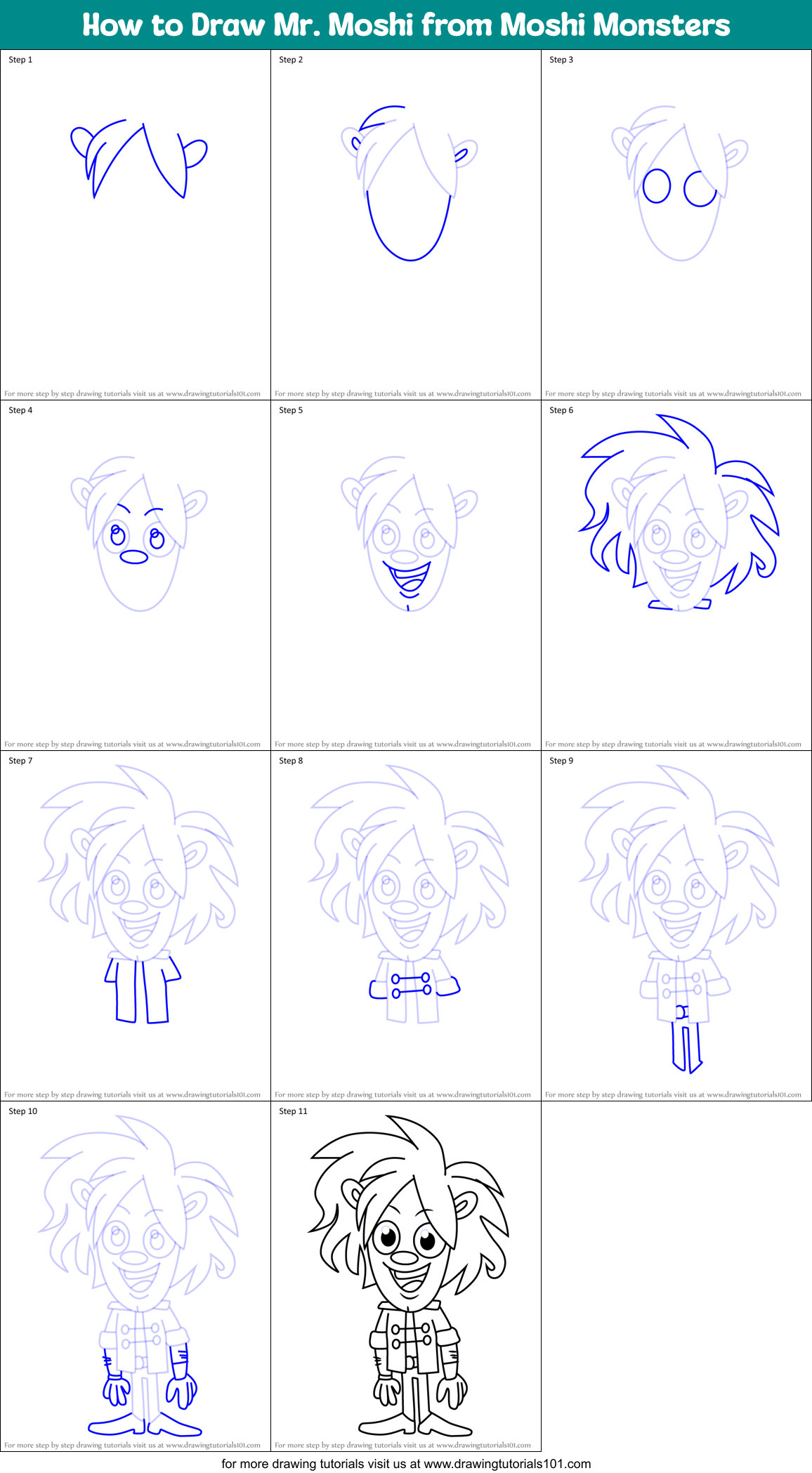 How to Draw Mr. Moshi from Moshi Monsters Printable Step by Step