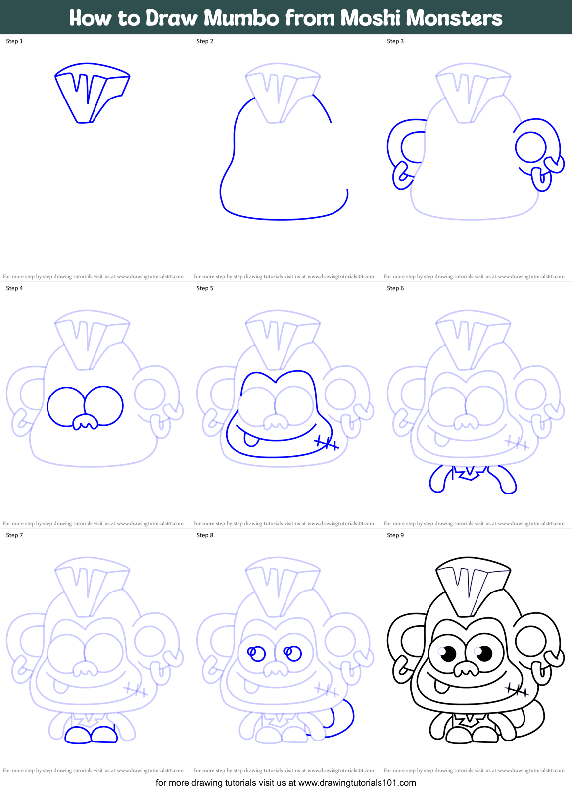 How to Draw Mumbo from Moshi Monsters Printable Step by Step