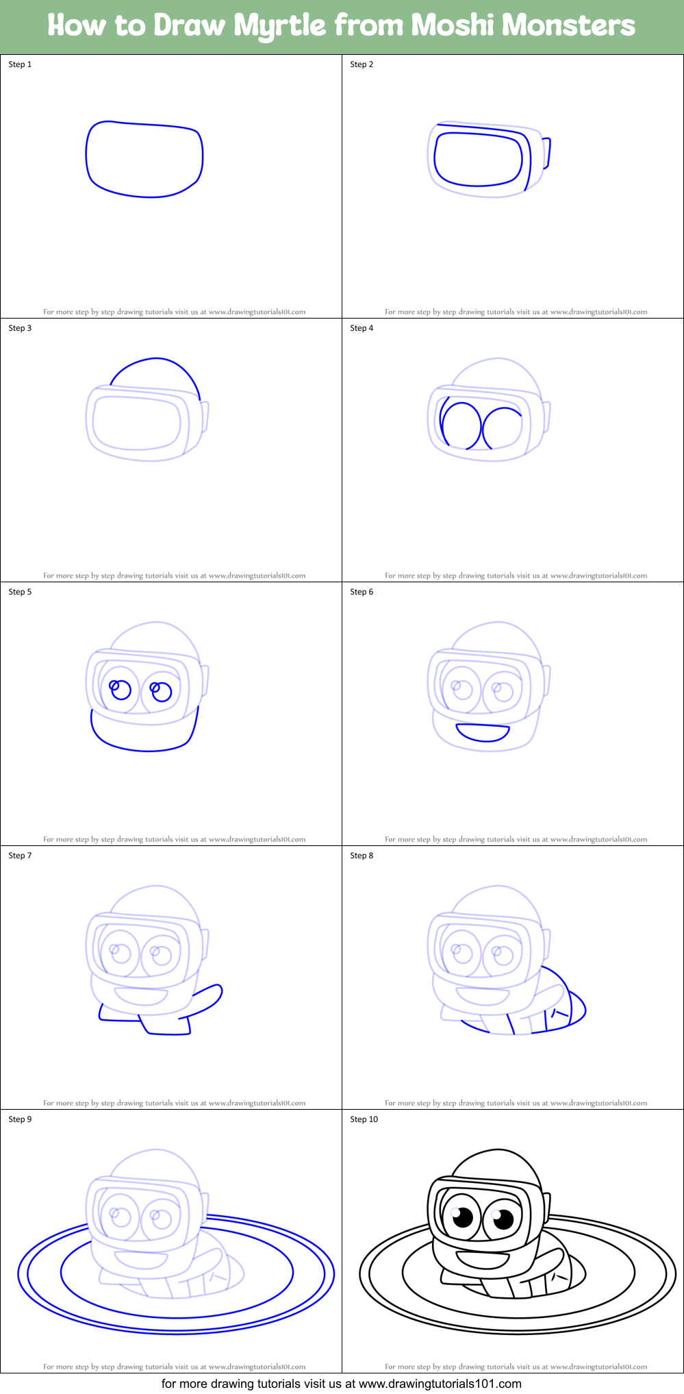 How to Draw Myrtle from Moshi Monsters Printable Step by Step