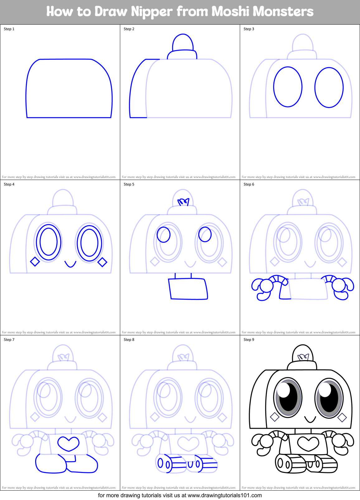 How to Draw Nipper from Moshi Monsters Printable Step by Step
