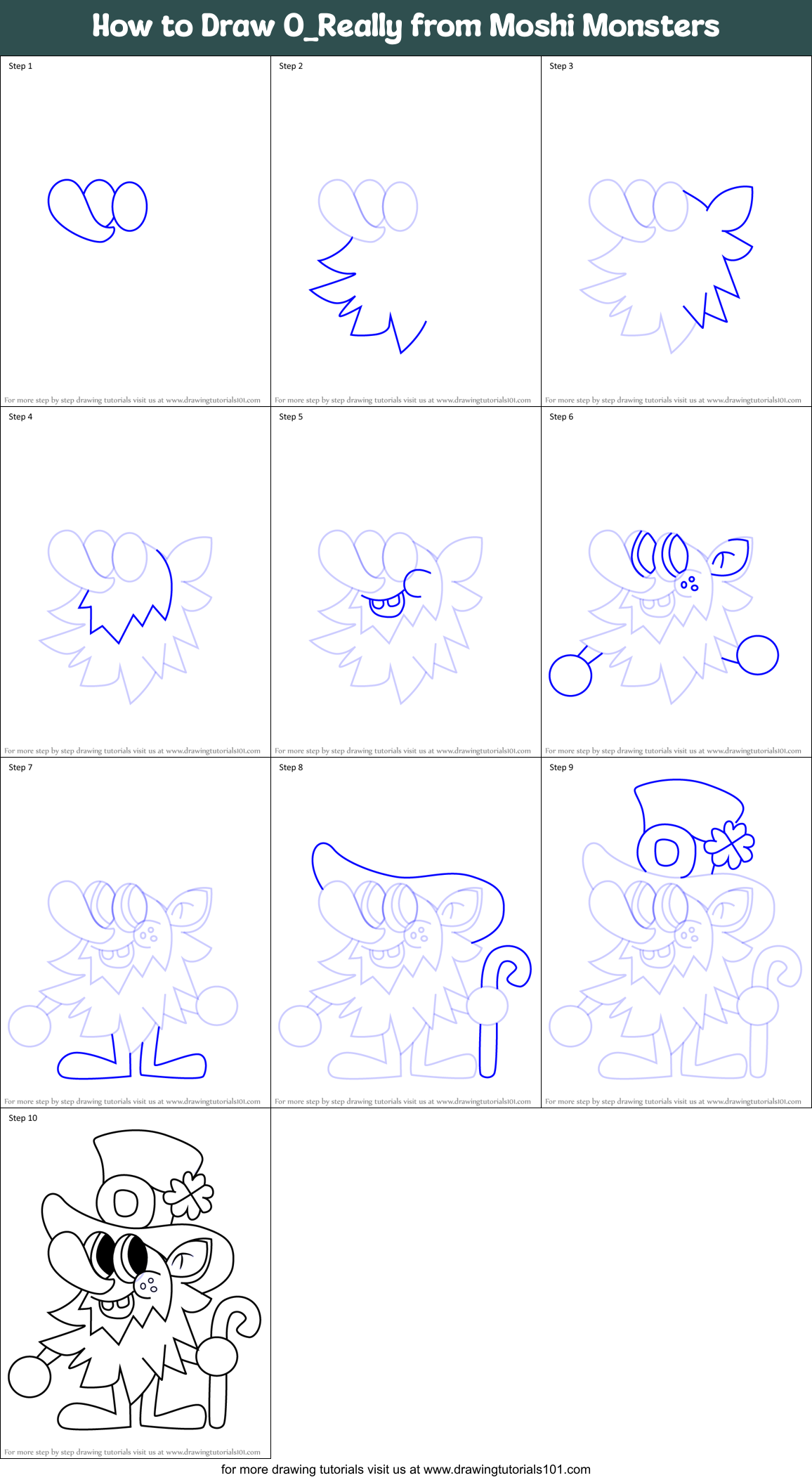 How to Draw O_Really from Moshi Monsters Printable Step by Step
