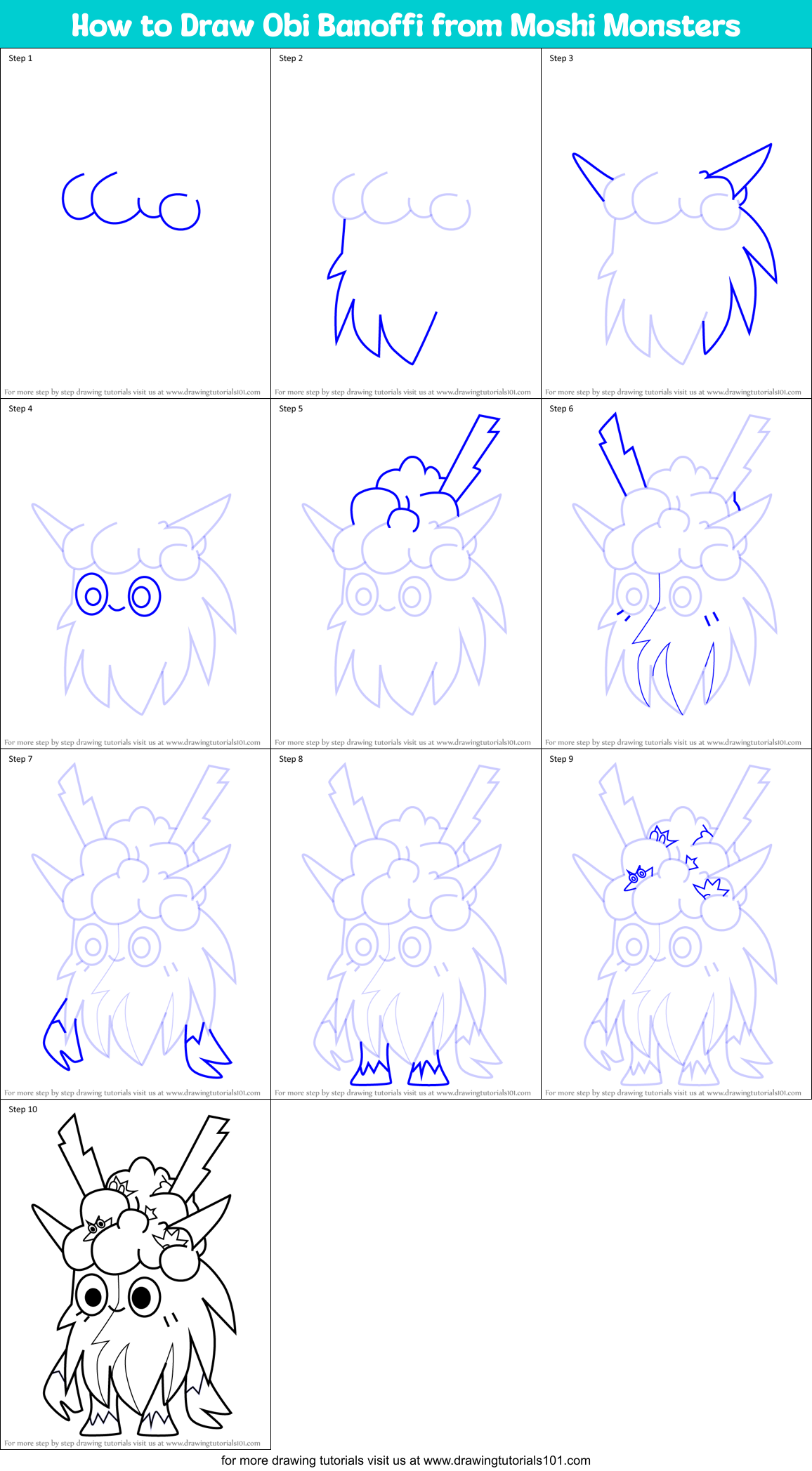 How to Draw Obi Banoffi from Moshi Monsters Printable Step by Step