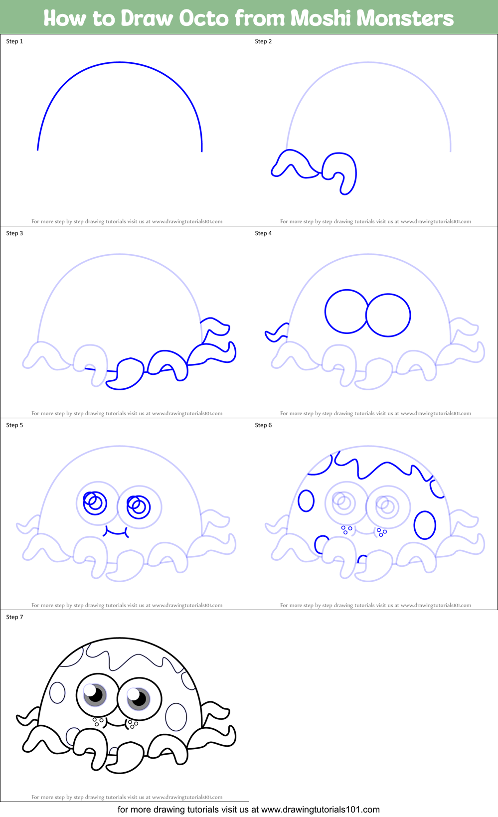 How to Draw Octo from Moshi Monsters Printable Step by Step