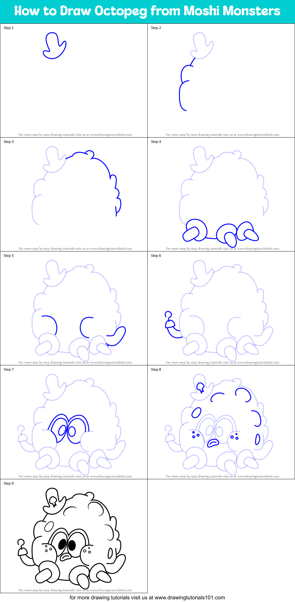 How to Draw Octopeg from Moshi Monsters Printable Step by Step