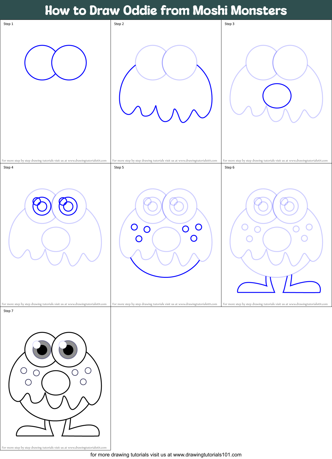 How to Draw Oddie from Moshi Monsters Printable Step by Step