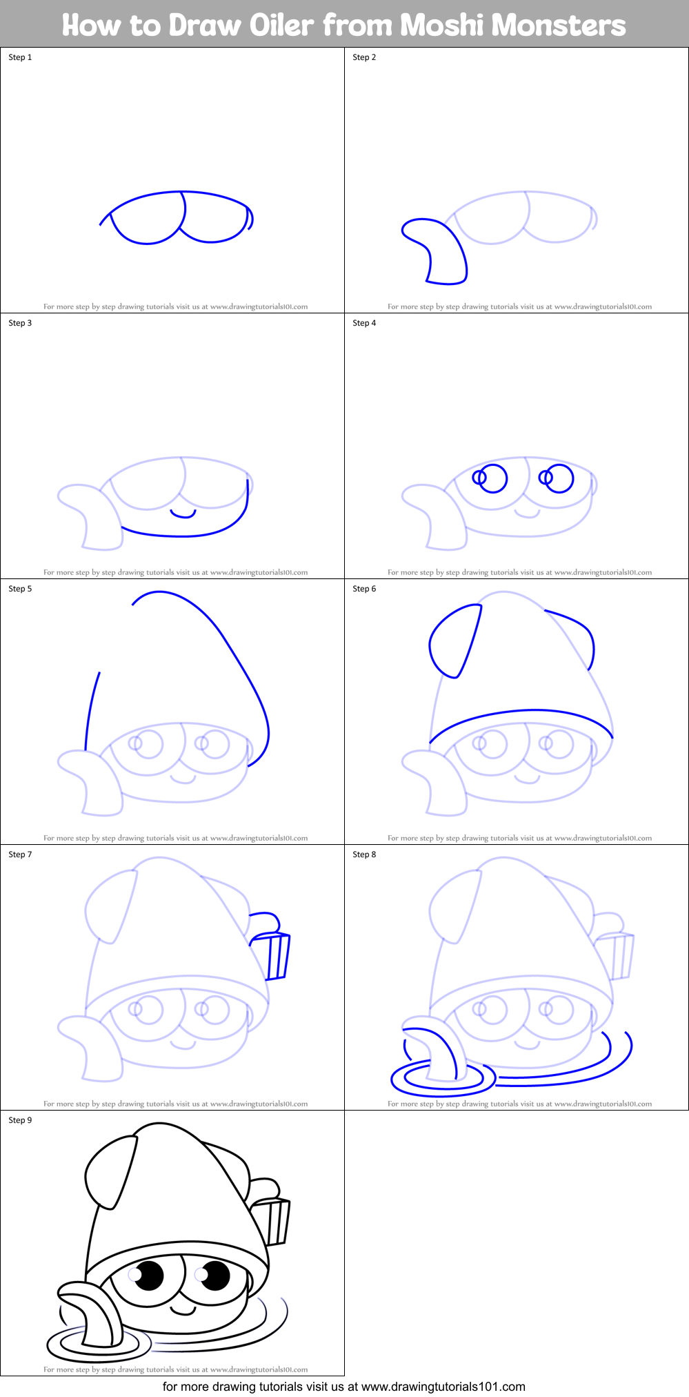 How to Draw Oiler from Moshi Monsters Printable Step by Step