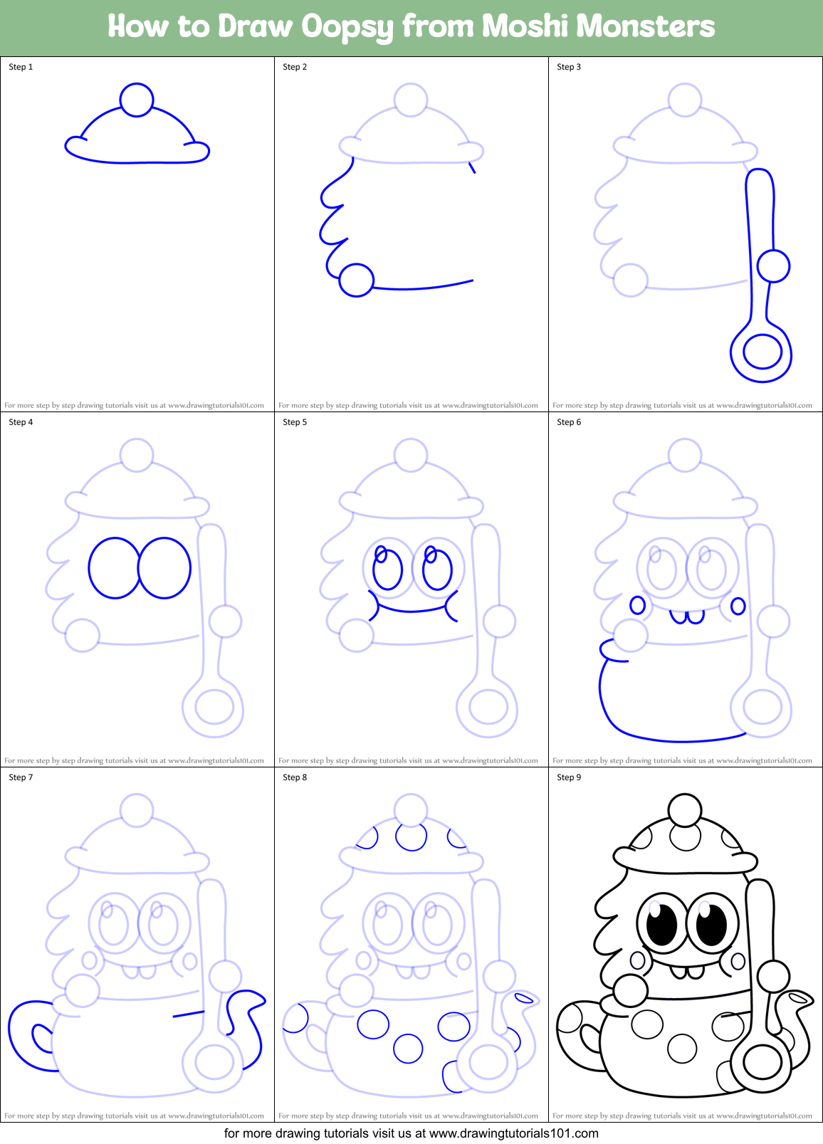 How to Draw Oopsy from Moshi Monsters Printable Step by Step