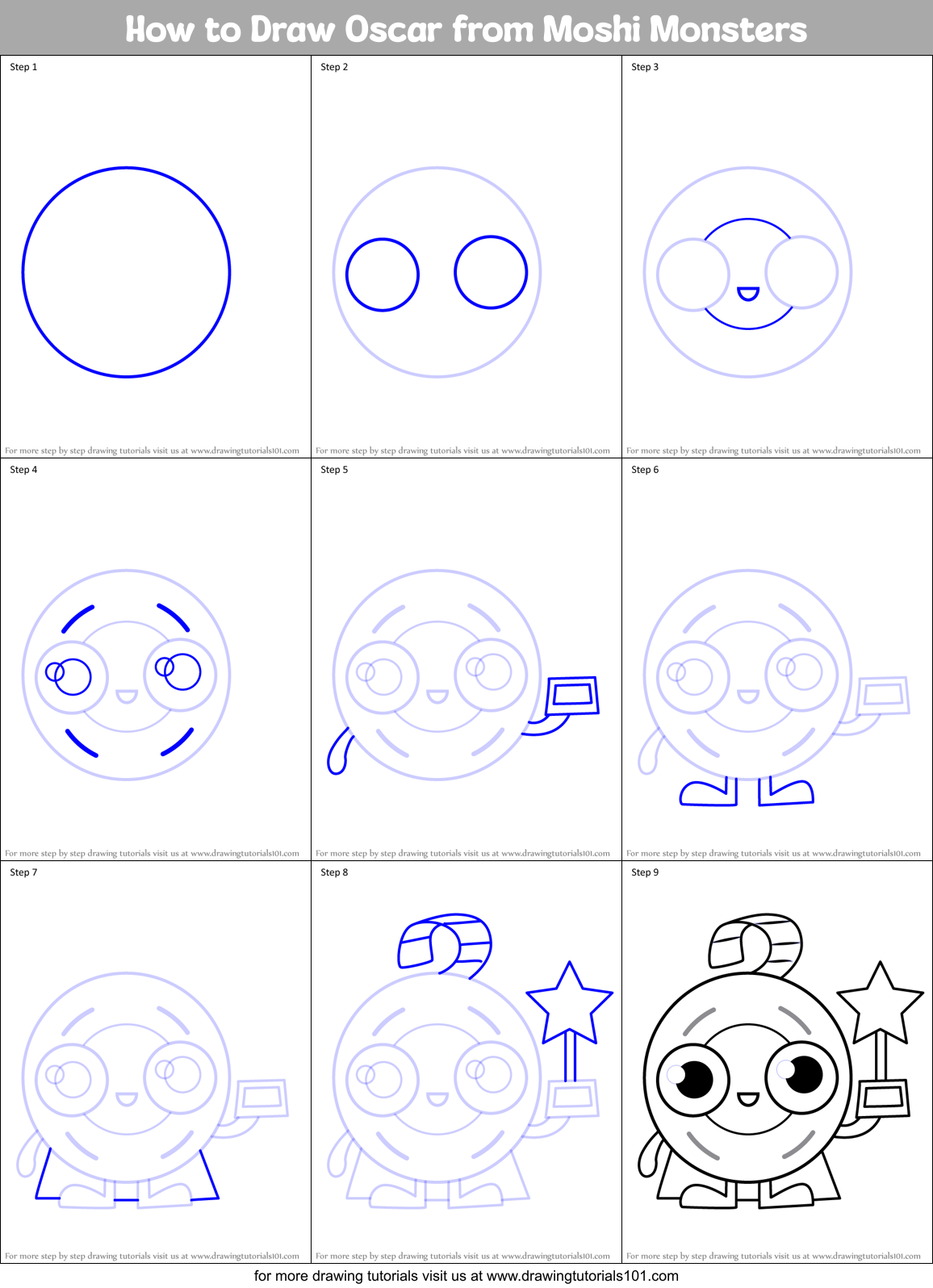 How to Draw Oscar from Moshi Monsters Printable Step by Step