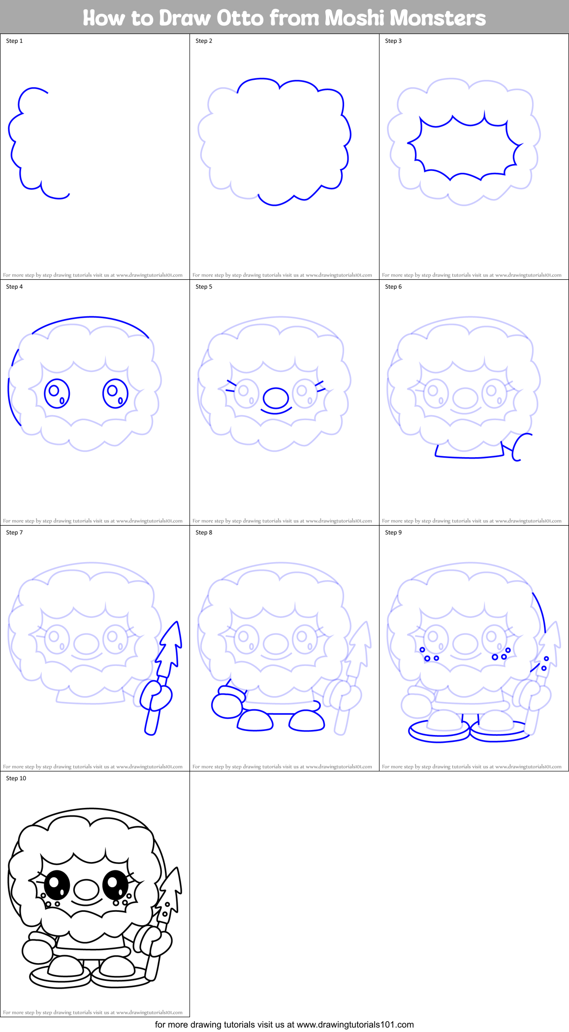 How to Draw Otto from Moshi Monsters Printable Step by Step