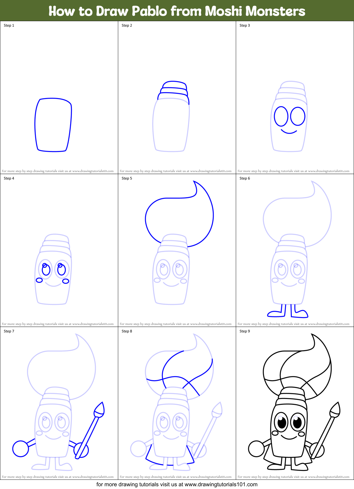 How to Draw Pablo from Moshi Monsters Printable Step by Step