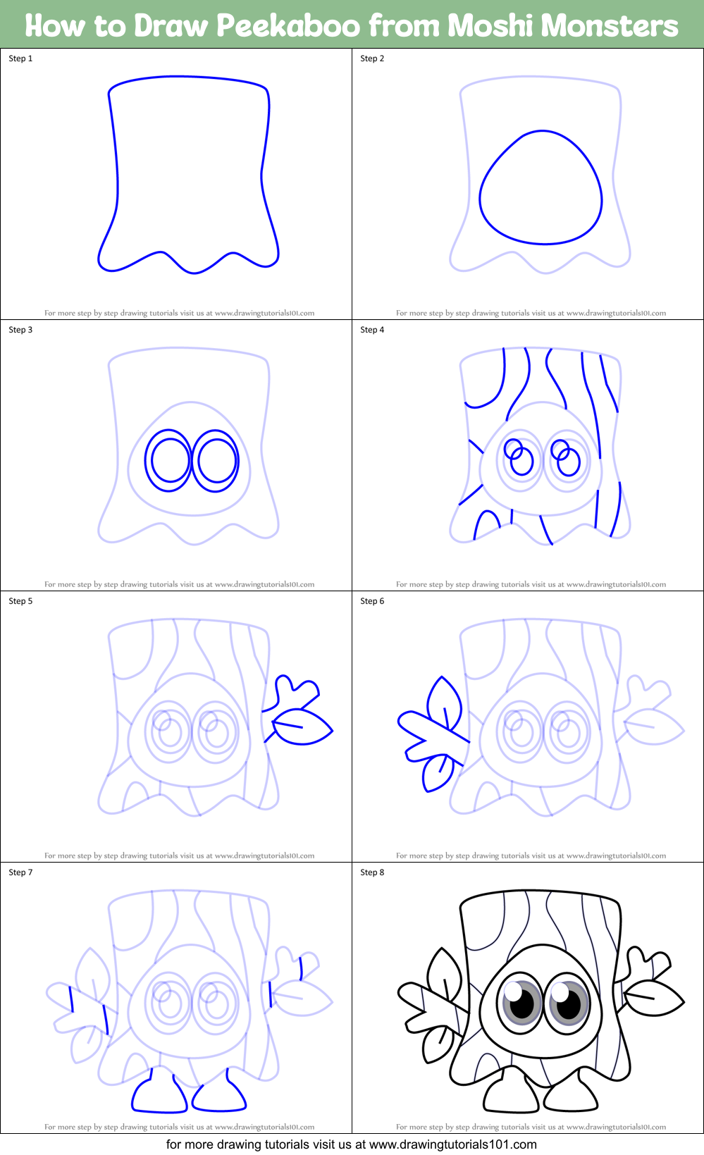How to Draw Peekaboo from Moshi Monsters Printable Step by Step