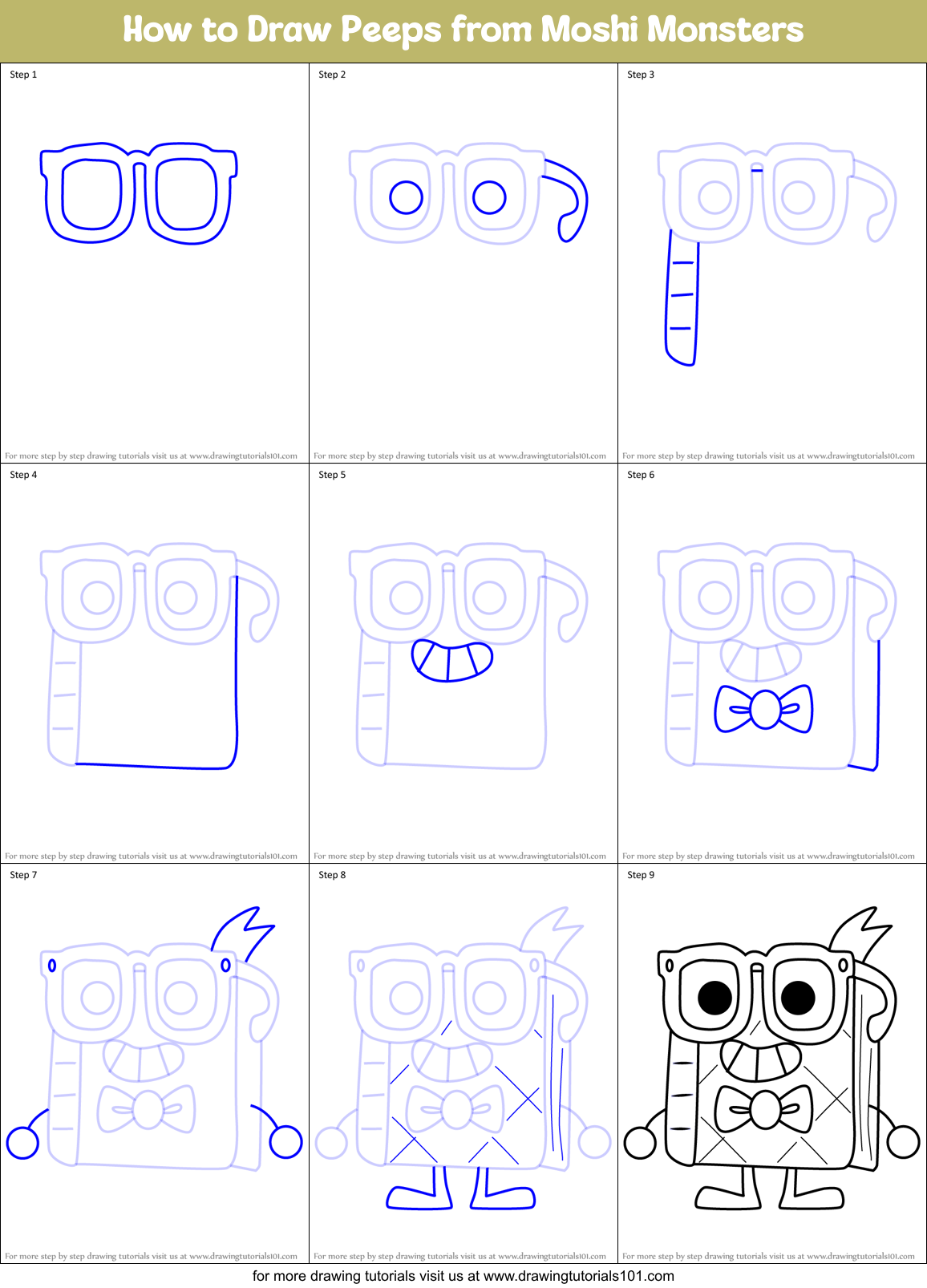 How to Draw Peeps from Moshi Monsters Printable Step by Step