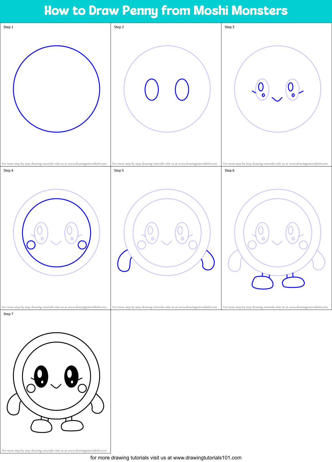 How to Draw Penny from Moshi Monsters Printable Step by Step