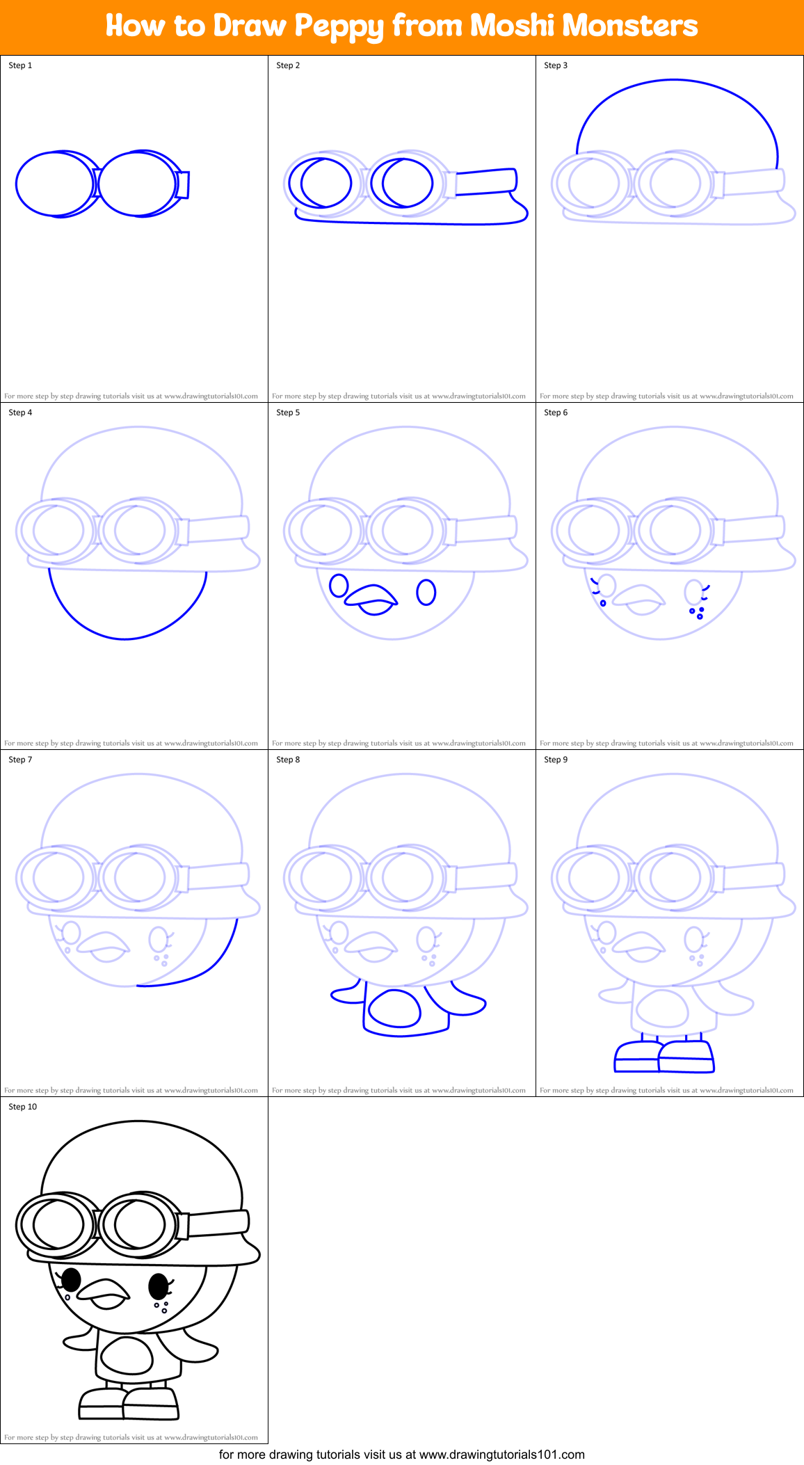 How to Draw Peppy from Moshi Monsters Printable Step by Step