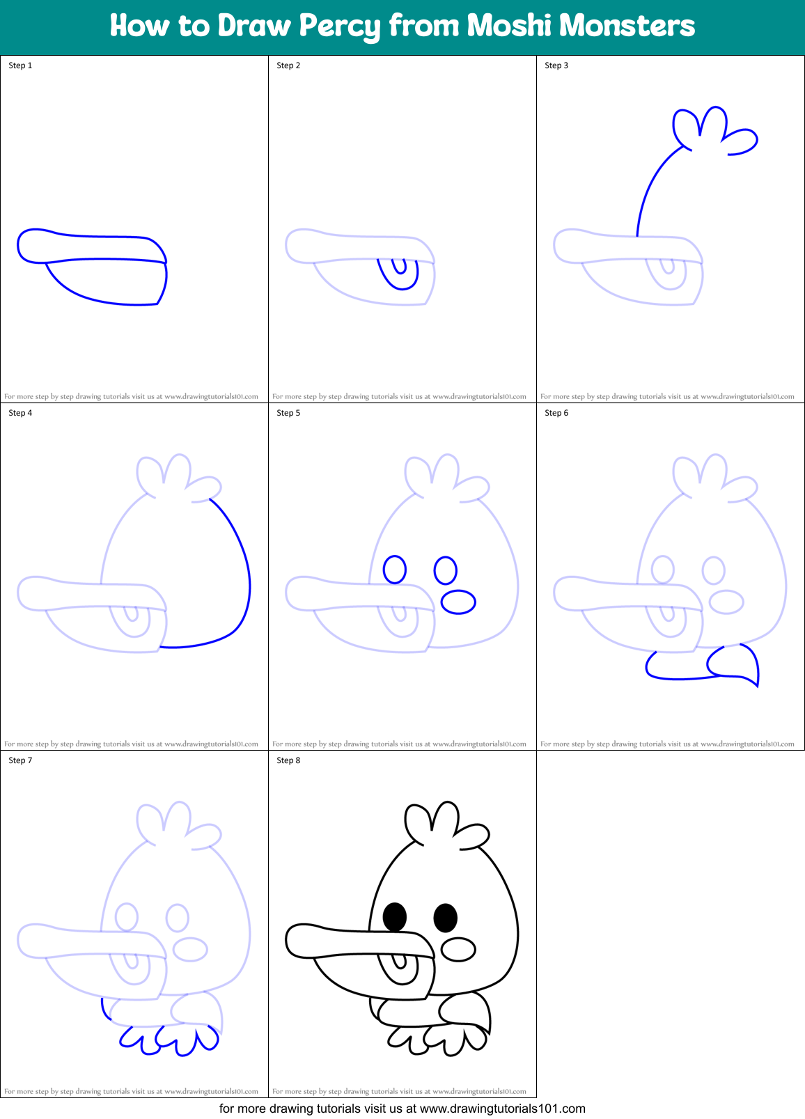 How to Draw Percy from Moshi Monsters Printable Step by Step