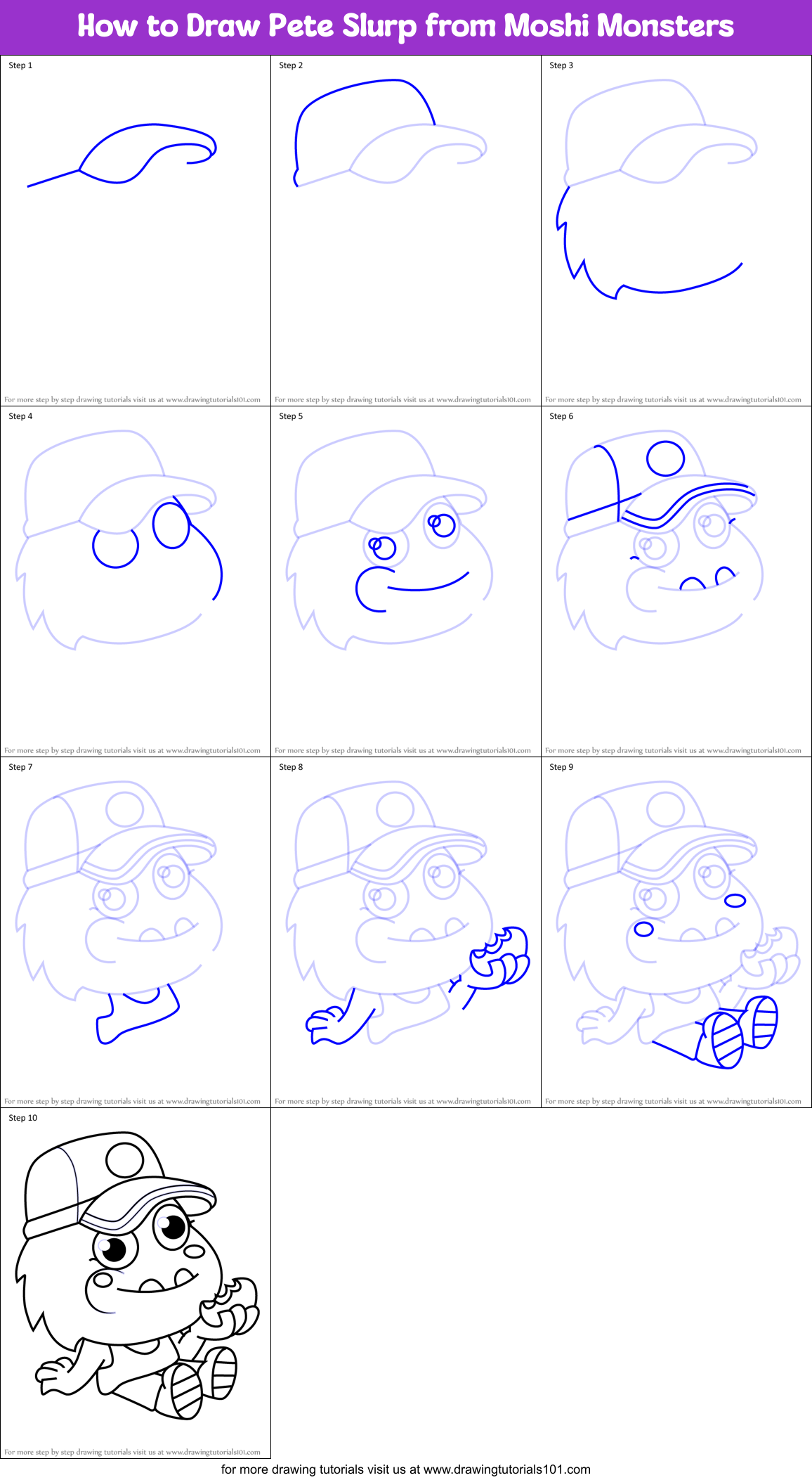 How to Draw Pete Slurp from Moshi Monsters Printable Step by Step