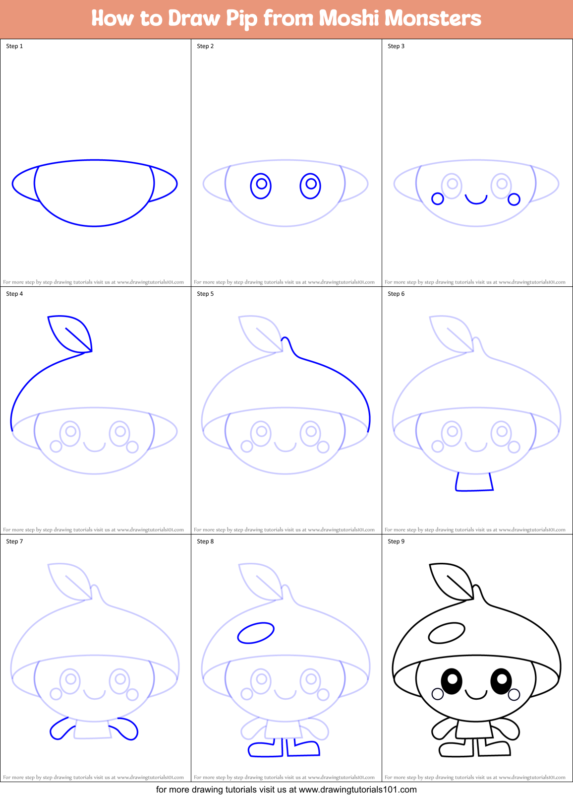 How to Draw Pip from Moshi Monsters Printable Step by Step