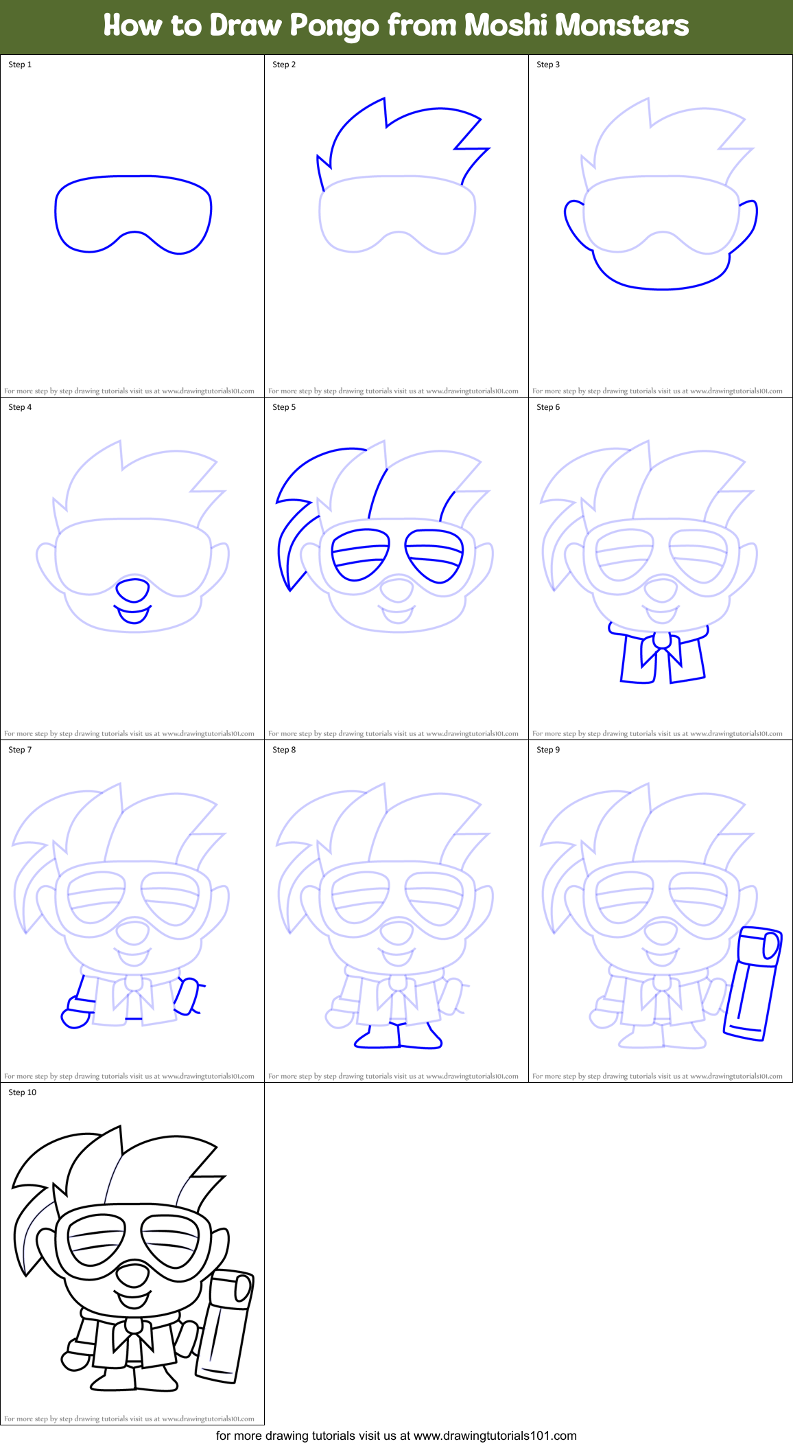 How to Draw Pongo from Moshi Monsters Printable Step by Step