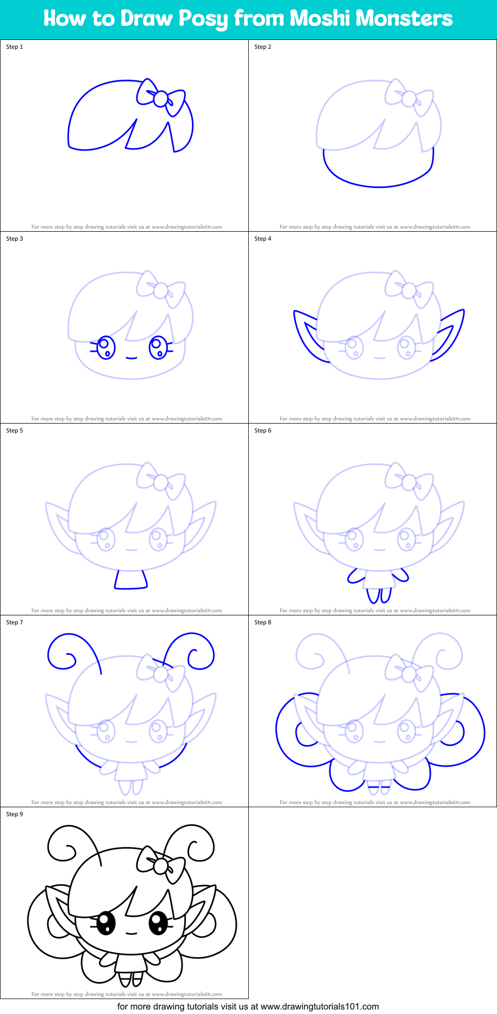 How to Draw Posy from Moshi Monsters Printable Step by Step