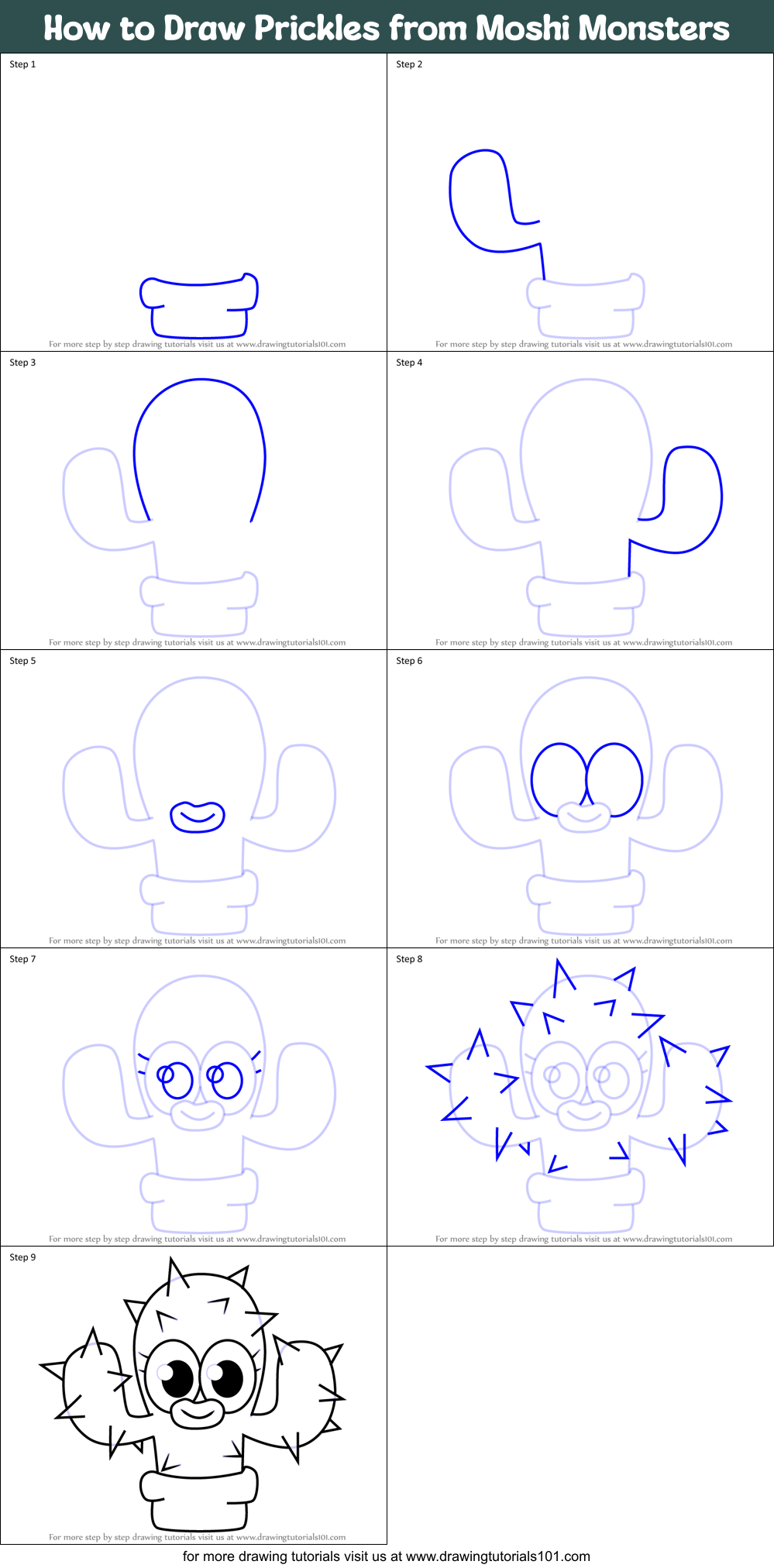 How to Draw Prickles from Moshi Monsters Printable Step by Step