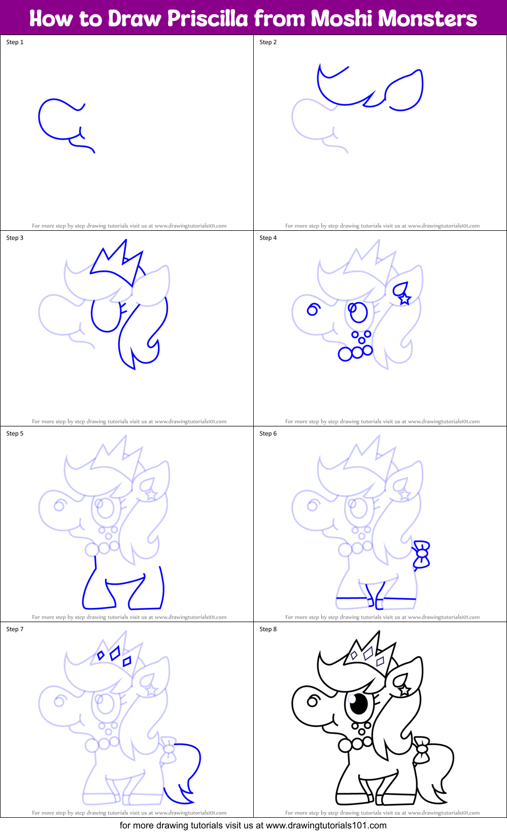 How to Draw Priscilla from Moshi Monsters Printable Step by Step