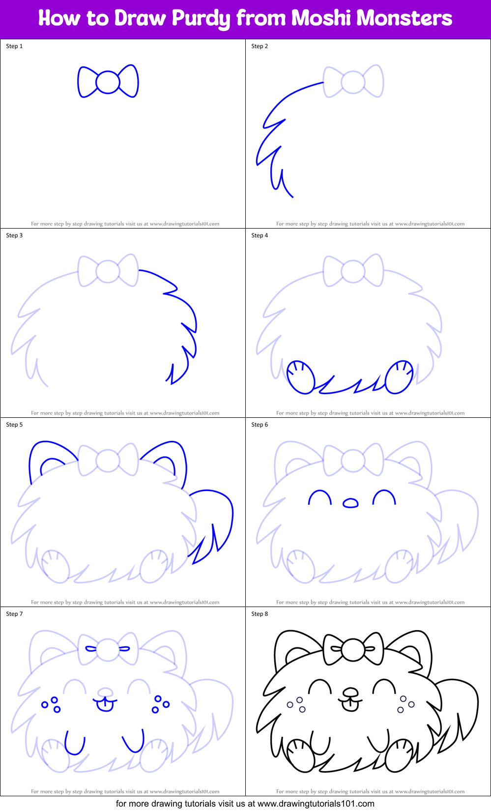 How to Draw Purdy from Moshi Monsters Printable Step by Step