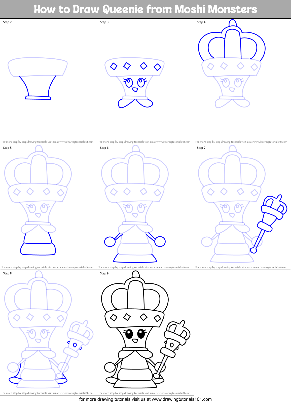 How to Draw Queenie from Moshi Monsters Printable Step by Step