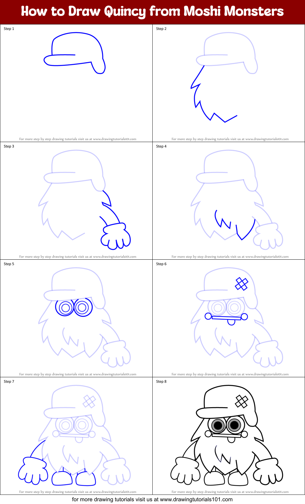 How to Draw Quincy from Moshi Monsters Printable Step by Step