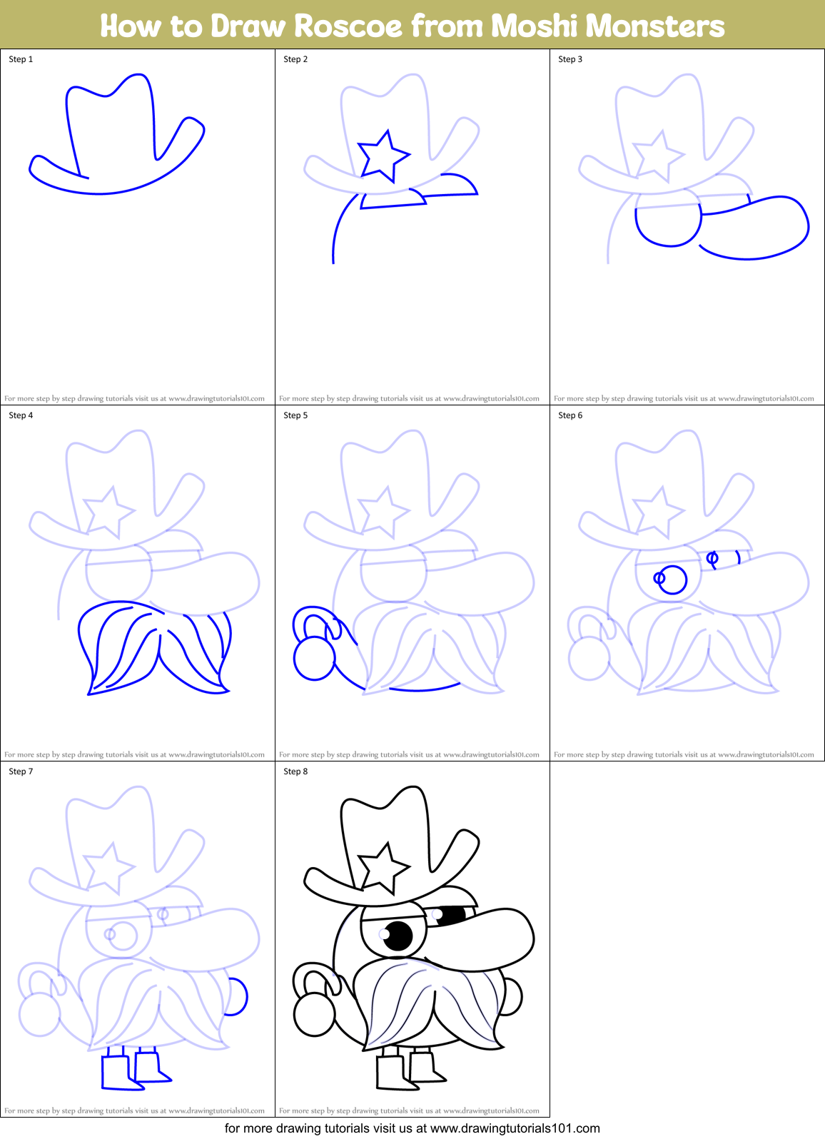 How to Draw Roscoe from Moshi Monsters Printable Step by Step