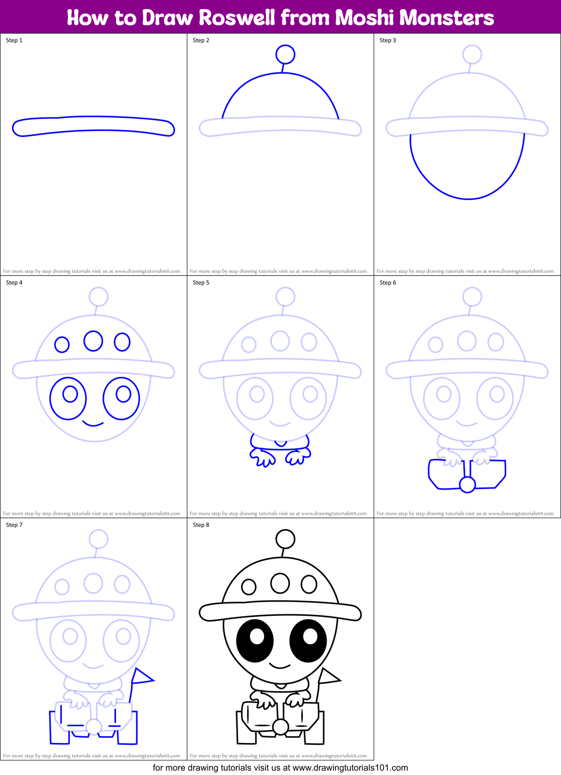 How to Draw Roswell from Moshi Monsters Printable Step by Step