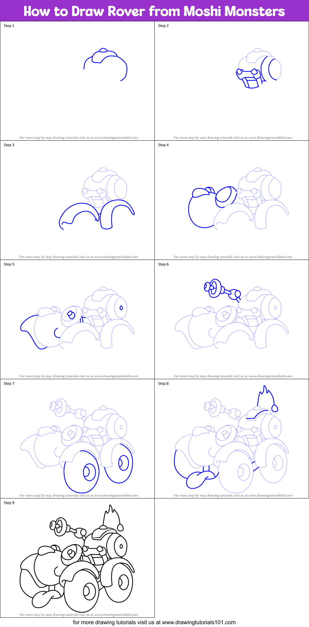 How to Draw Rover from Moshi Monsters Printable Step by Step
