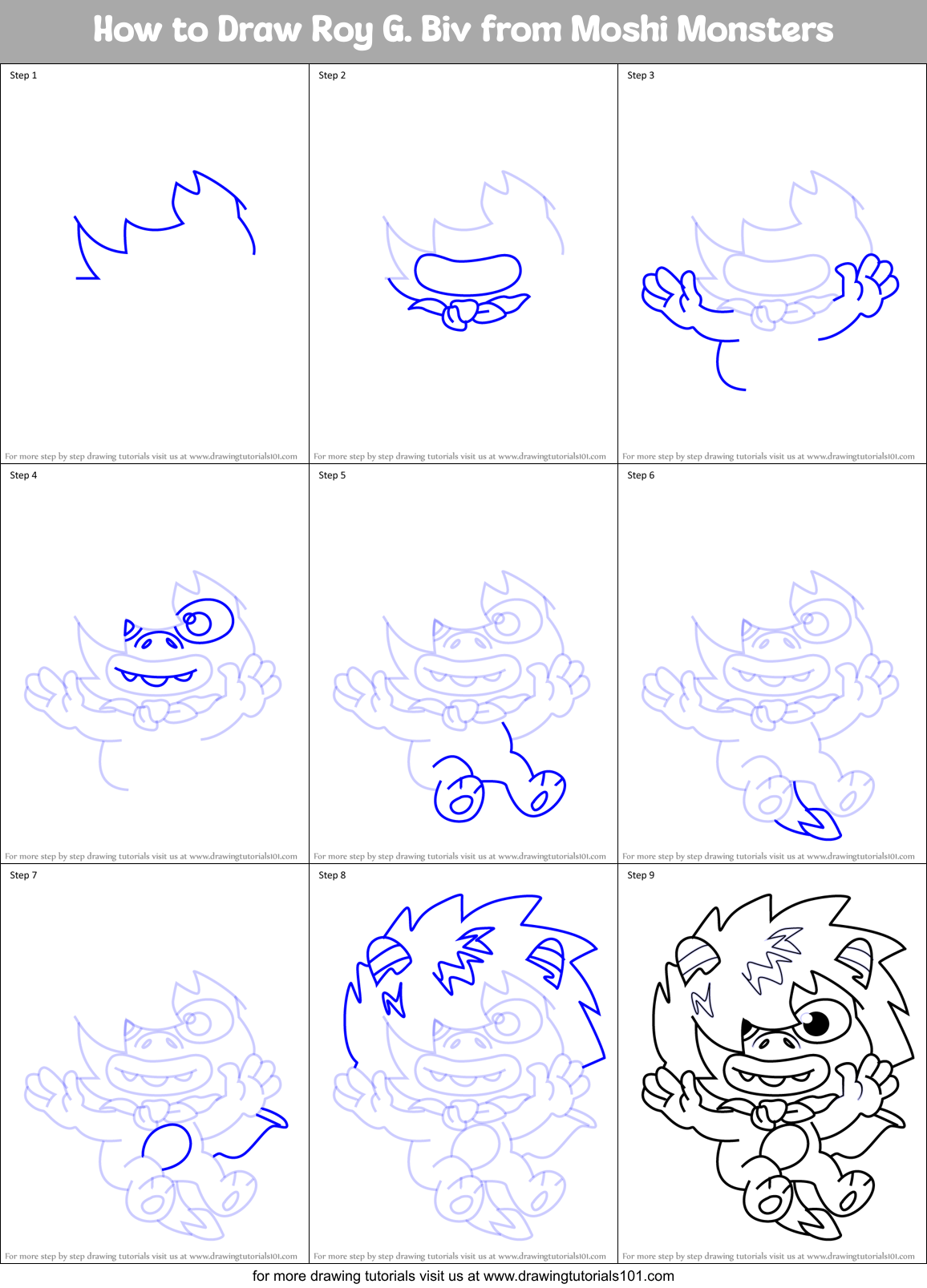 How to Draw Roy G. Biv from Moshi Monsters Printable Step by Step