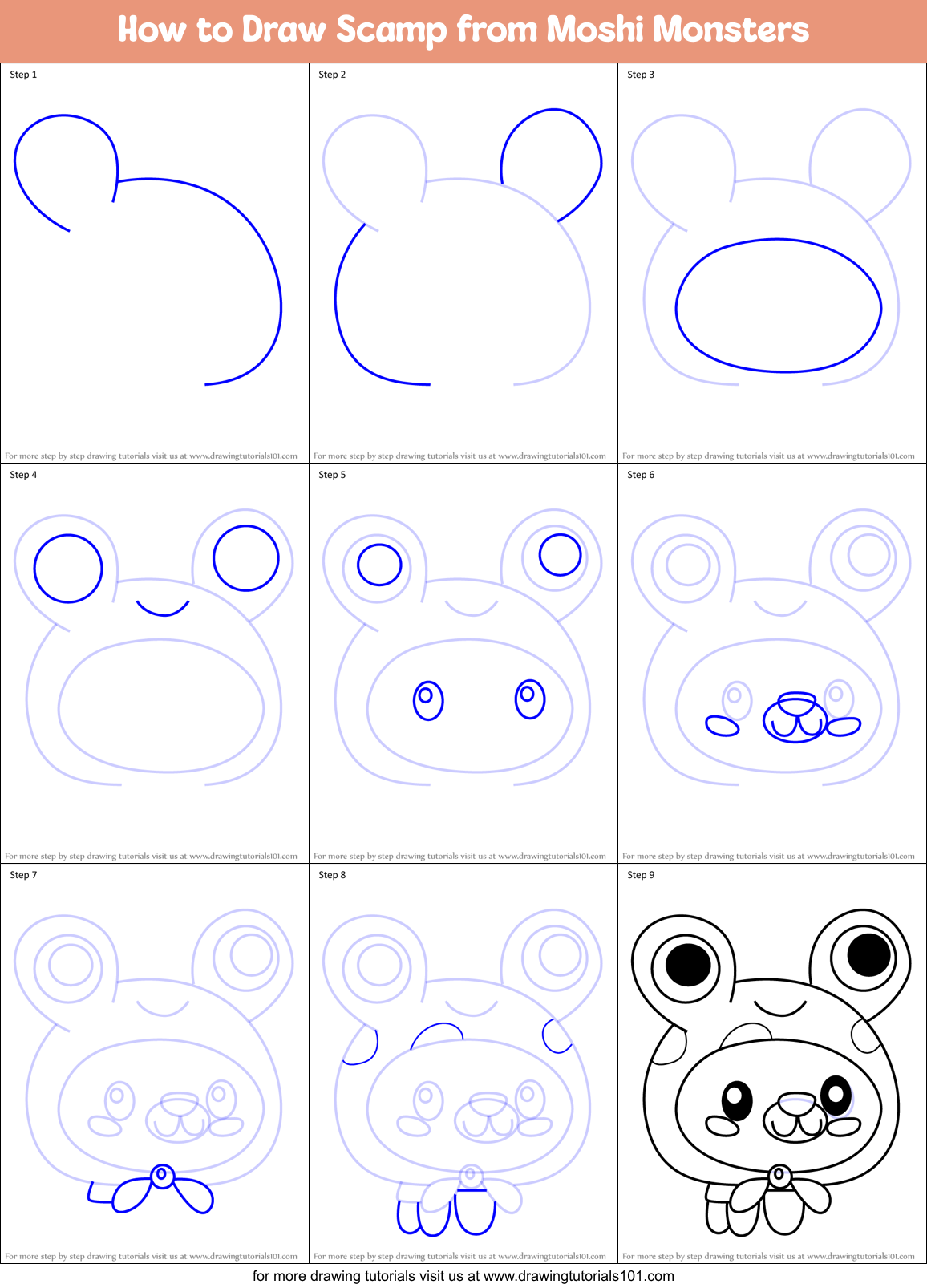 How to Draw Scamp from Moshi Monsters Printable Step by Step