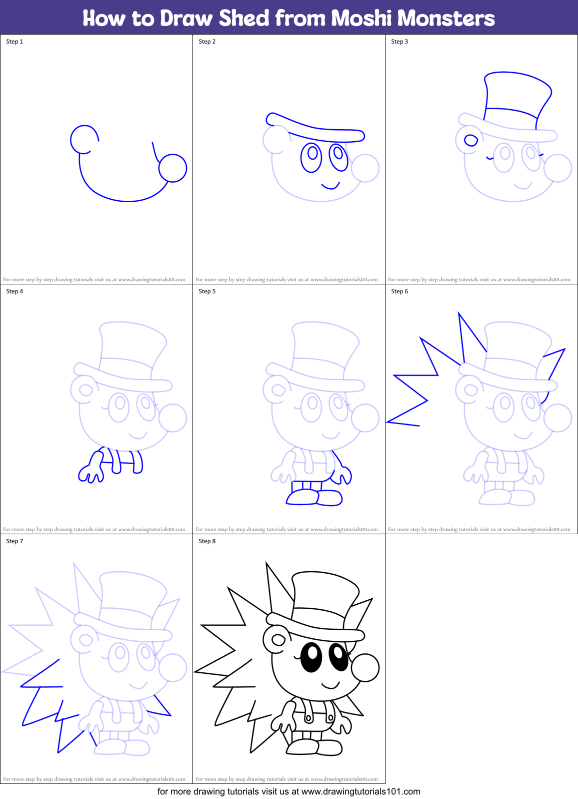 How to Draw Shed from Moshi Monsters Printable Step by Step