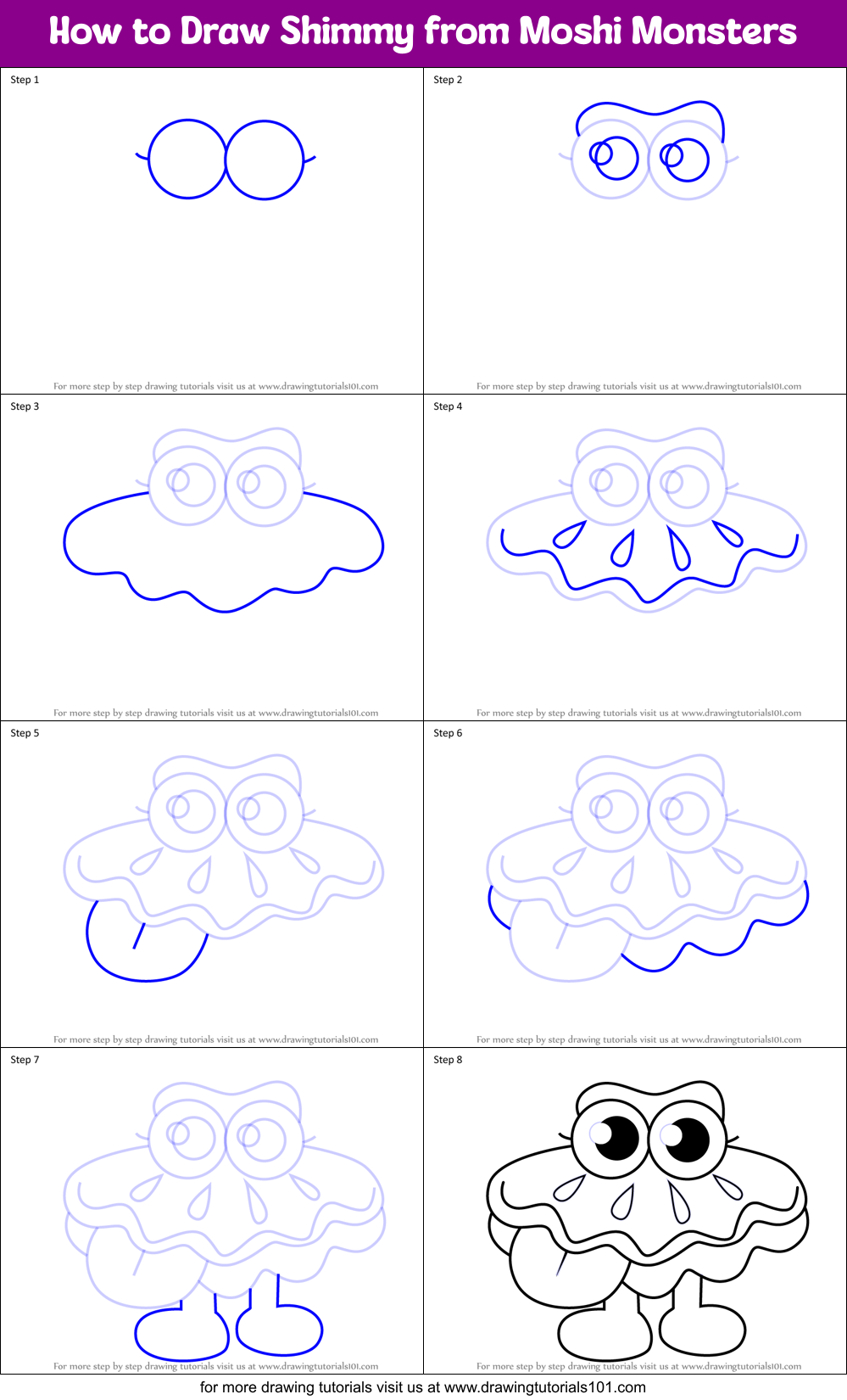 How to Draw Shimmy from Moshi Monsters Printable Step by Step