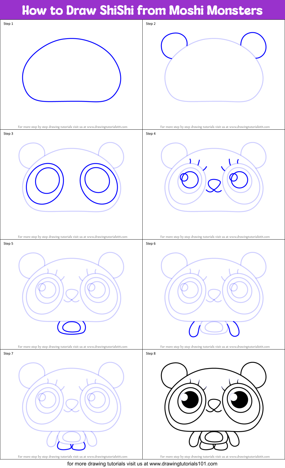 How to Draw ShiShi from Moshi Monsters Printable Step by Step
