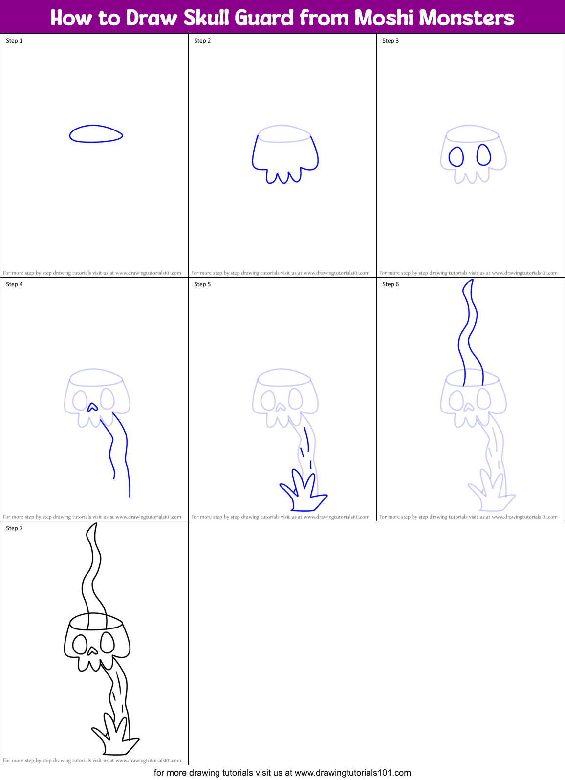 How to Draw Skull Guard from Moshi Monsters Printable Step by Step