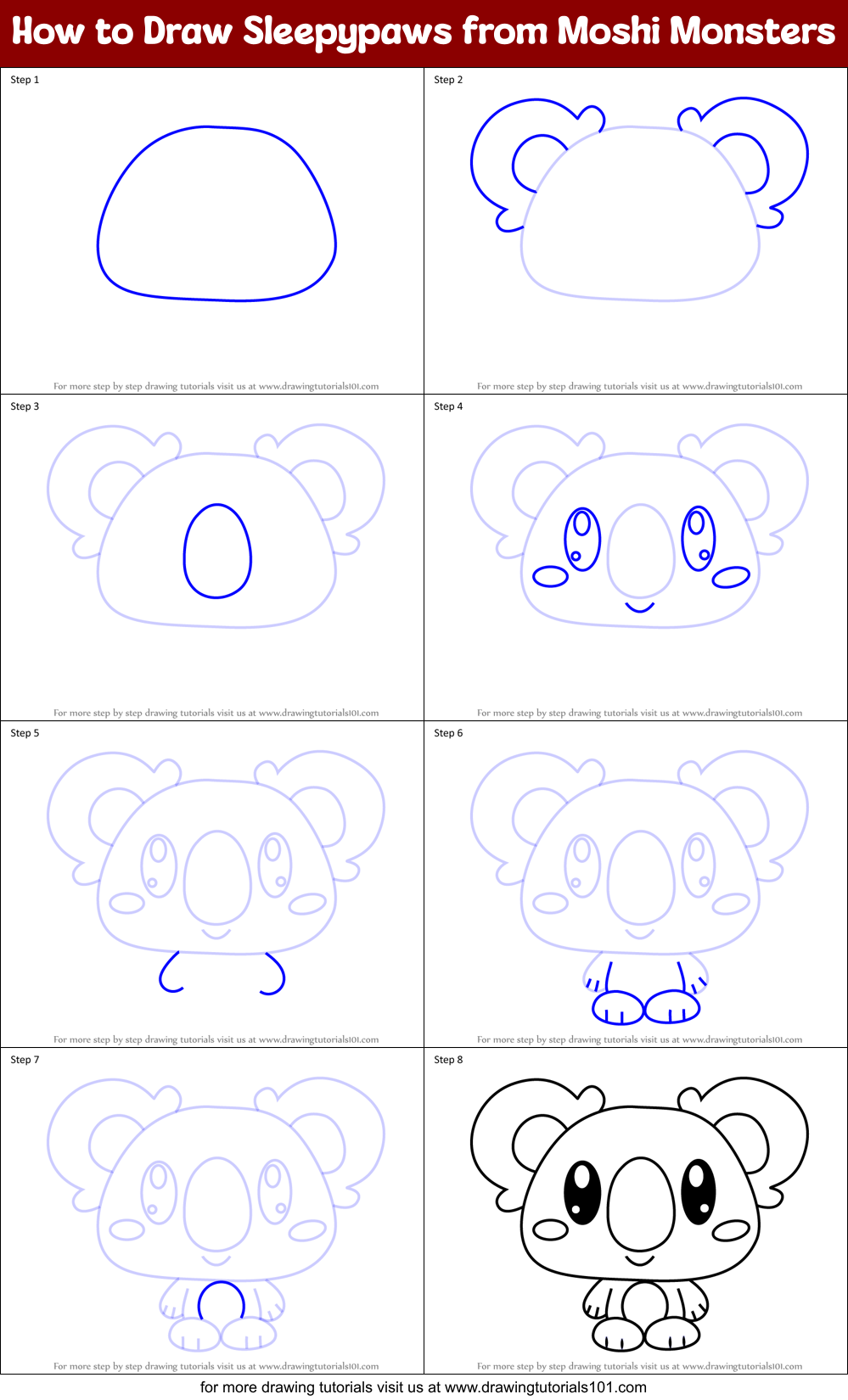 How to Draw Sleepypaws from Moshi Monsters Printable Step by Step
