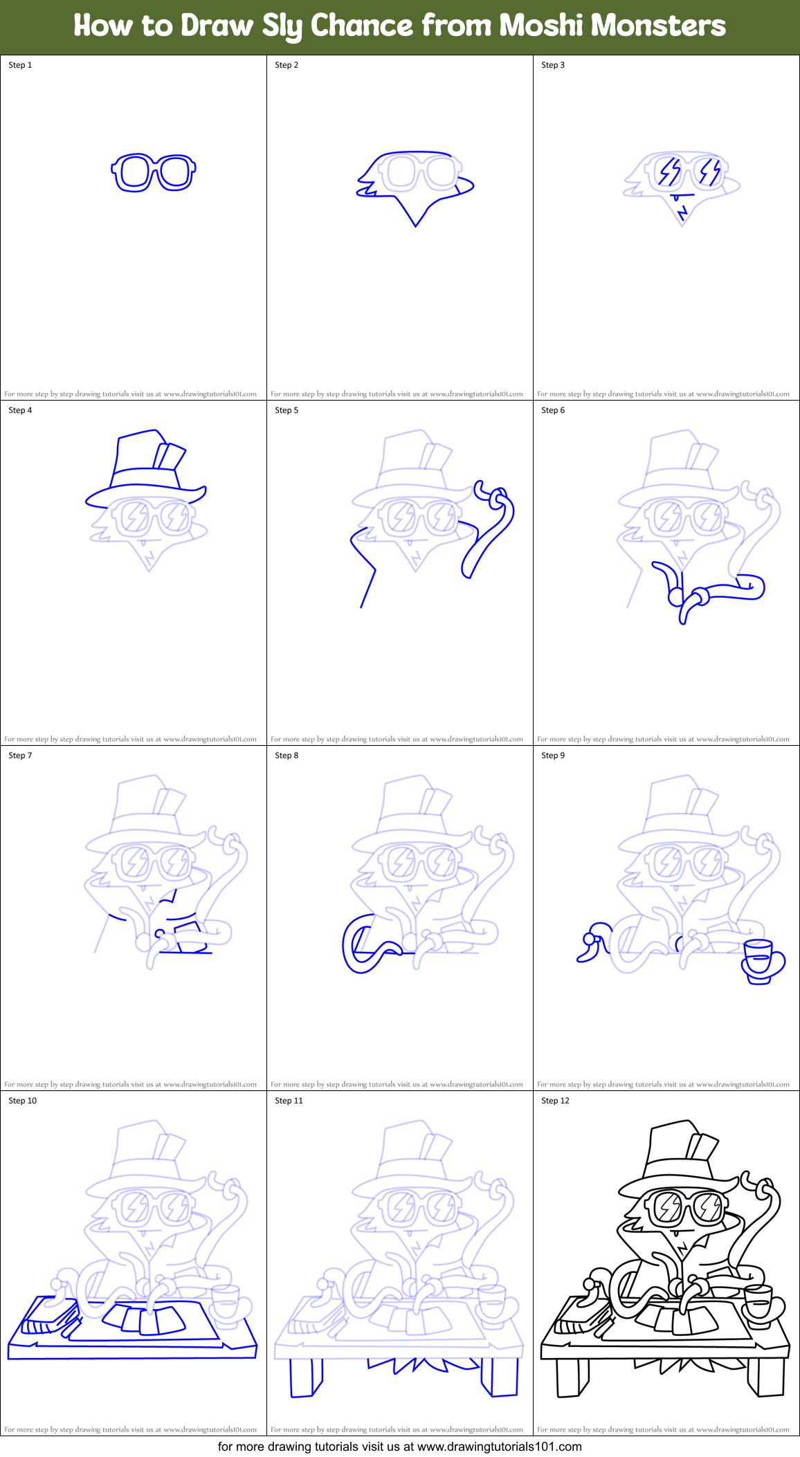 How to Draw Sly Chance from Moshi Monsters Printable Step by Step
