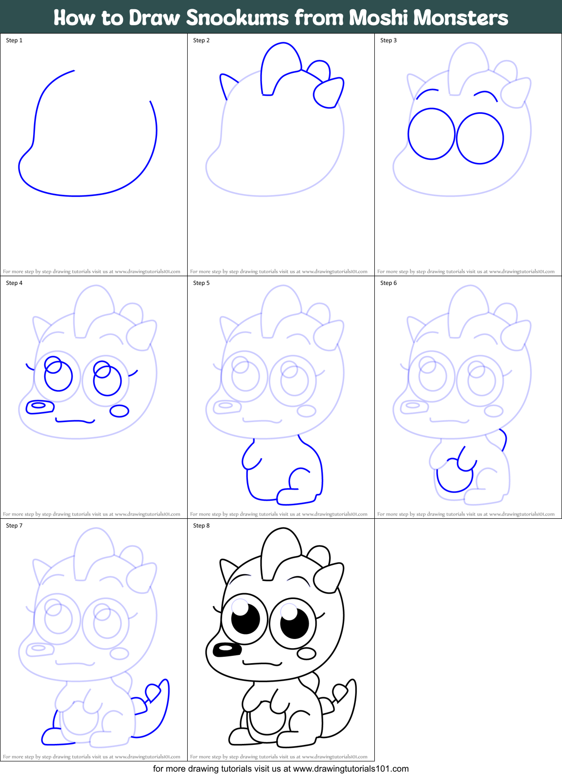 How to Draw Snookums from Moshi Monsters Printable Step by Step