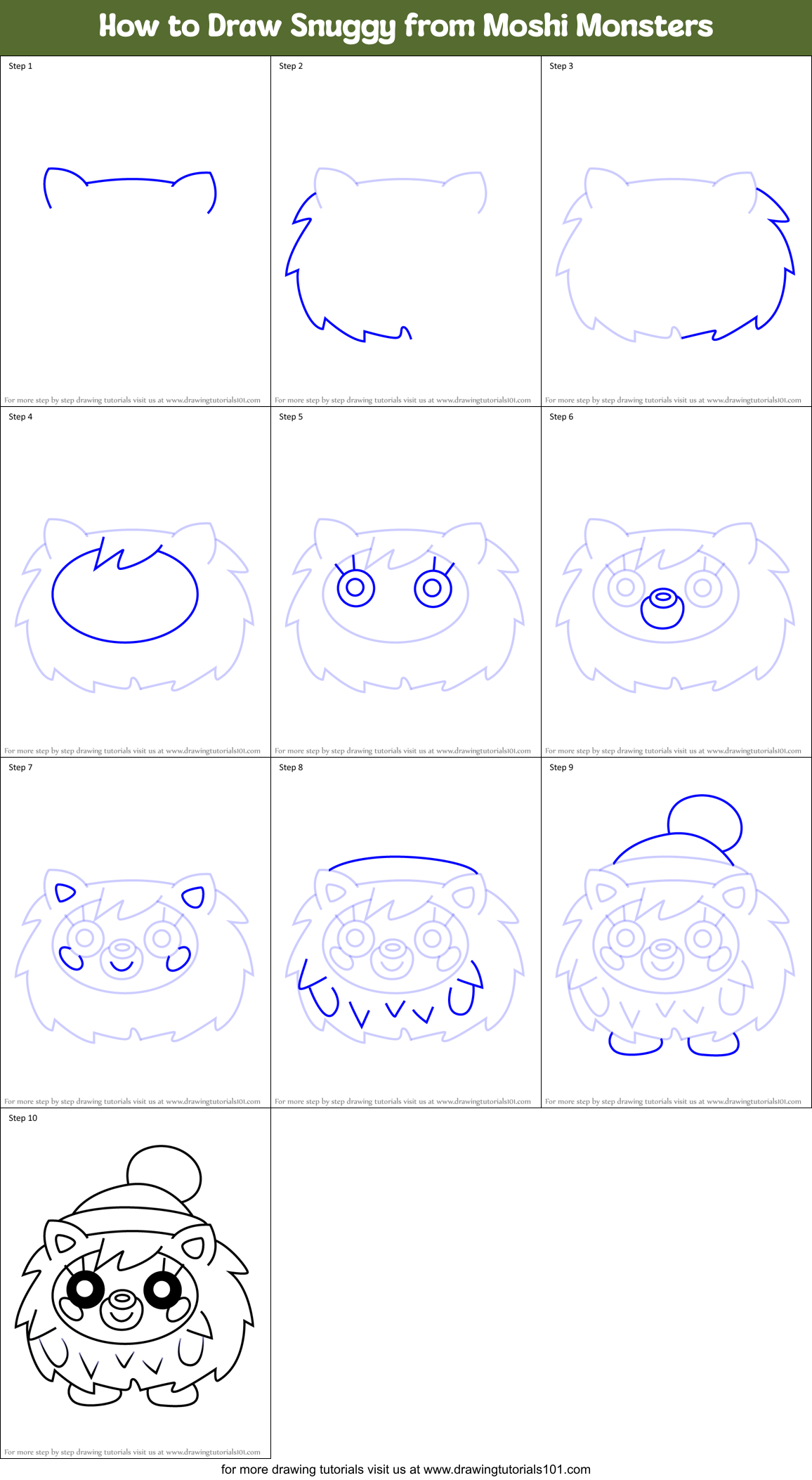 How to Draw Snuggy from Moshi Monsters Printable Step by Step
