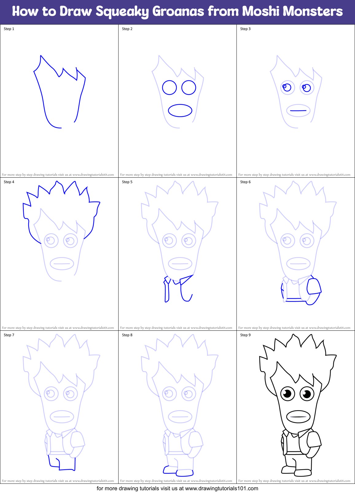 How to Draw Squeaky Groanas from Moshi Monsters Printable Step by Step